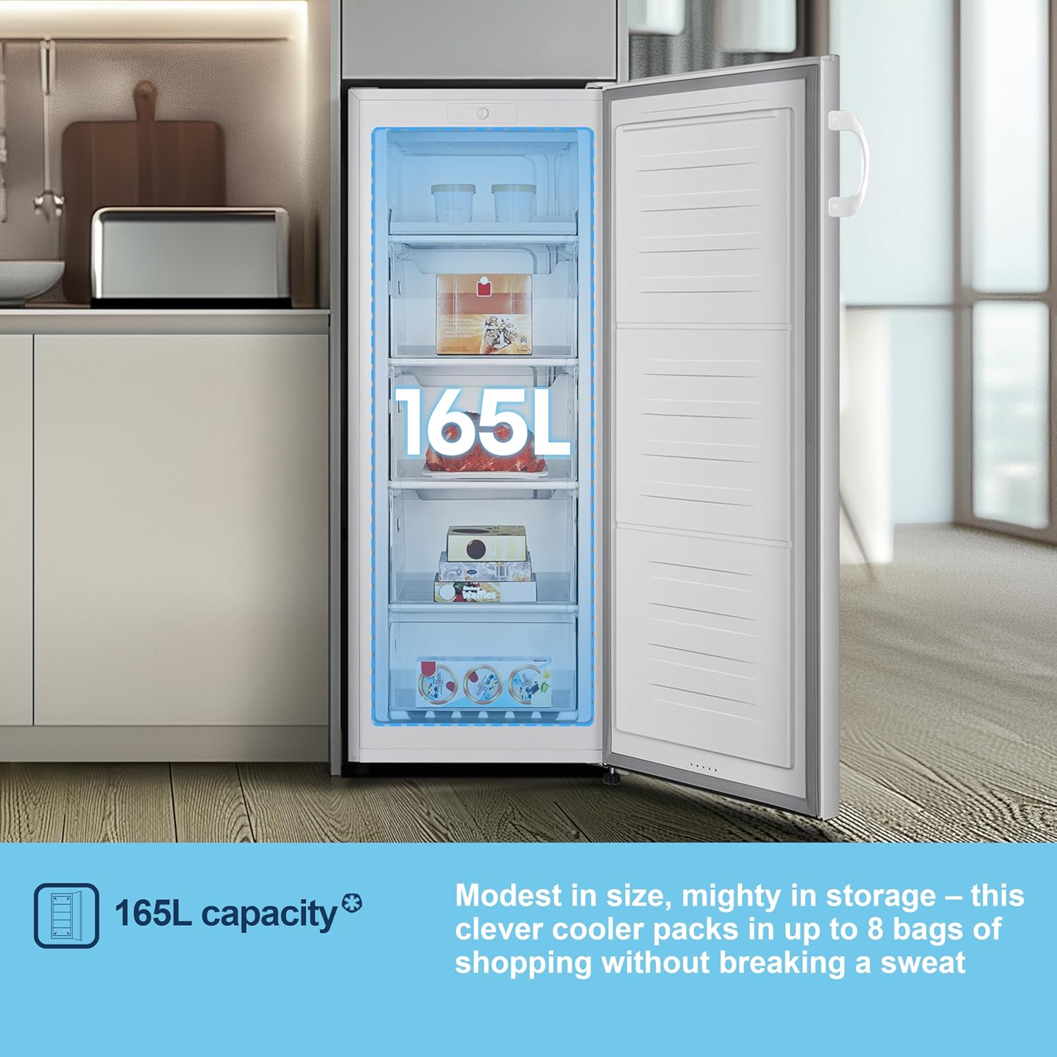 Fridgemaster MTZ55153E Freestanding Upright Freezer, 165 Litres, 143 cm Tall, 4 Star Freezer Rating, 55cm width, E Rated in White - Image 4