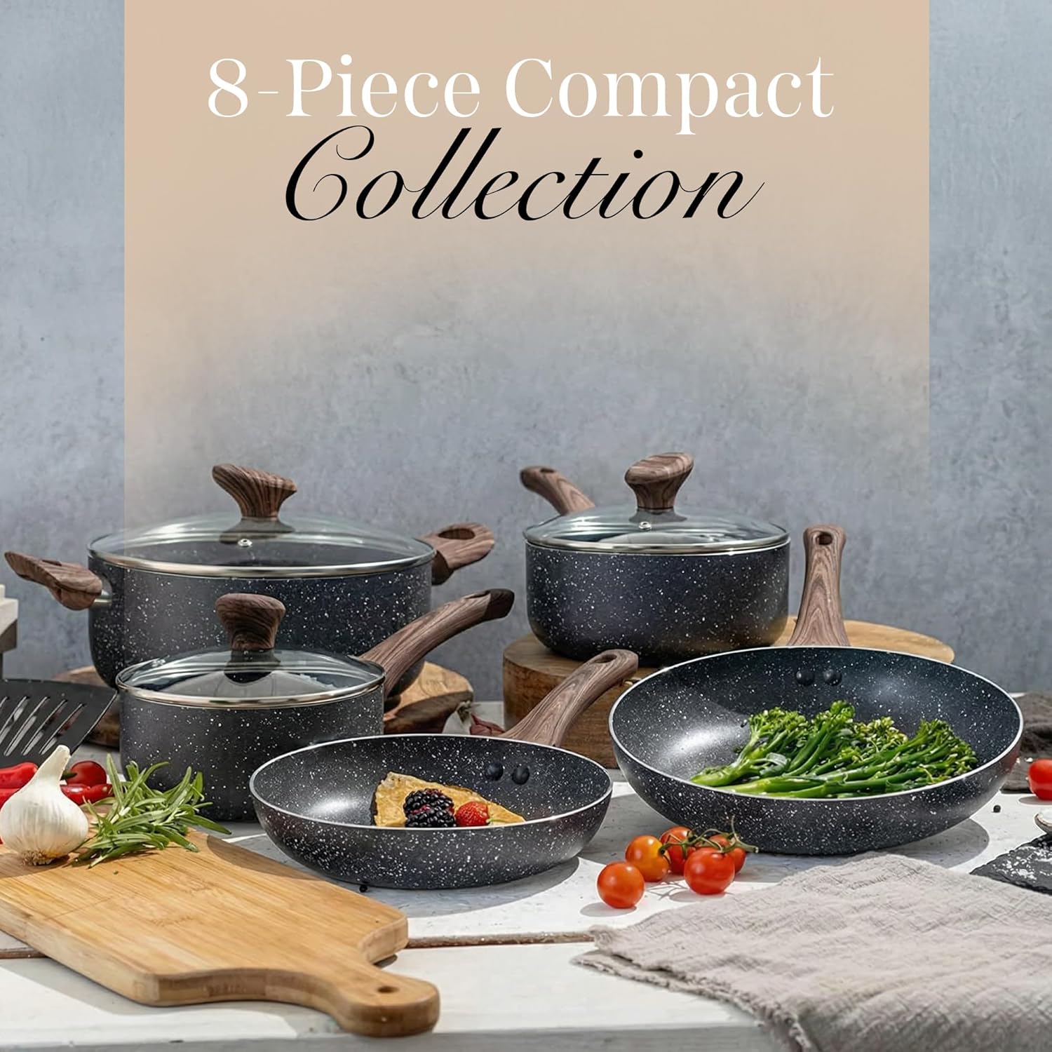 Non Stick Pots and Pans Set – Induction Hob Pot Set – 8pcs Kitchen Cookware with Lids – Cooking Marble Saucepan Pots and Frying Pans – by Nuovva - Image 8