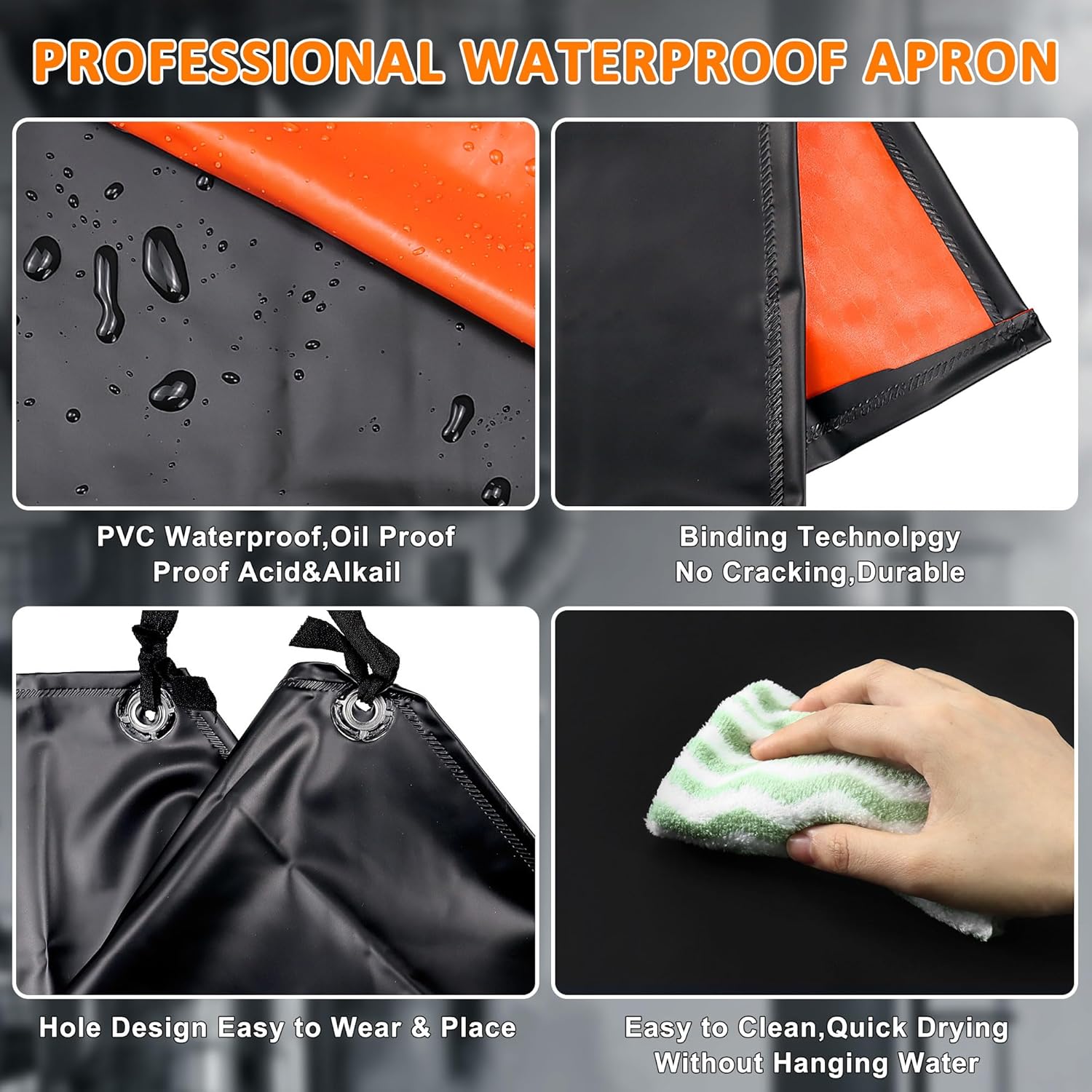 45.27" Waterproof Aprons,Black Apron Heavy Duty Work Chemical Resistant Apron with Adjustable Straps Chef Aprons for Men,Women Professional Apron for Home Kitchen,Gardening,Barbecue,Dishwashing - Image 3