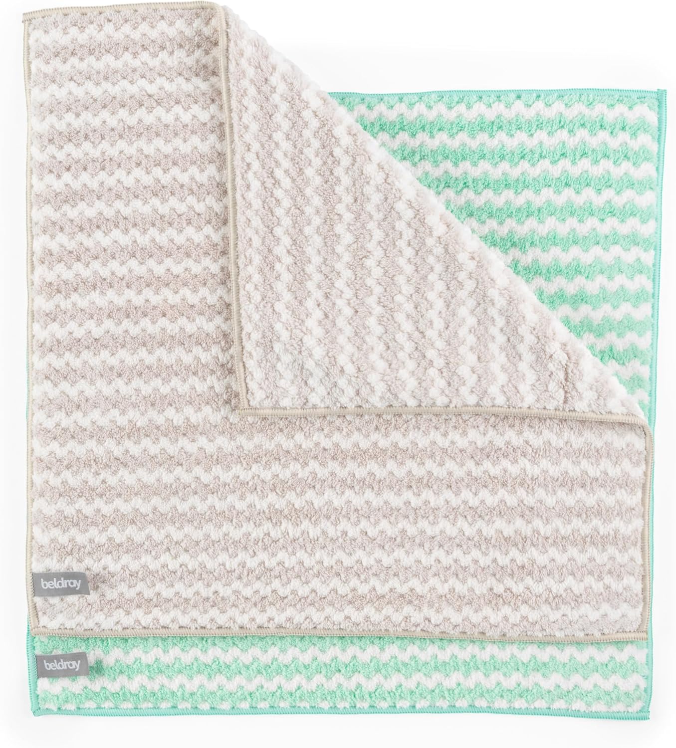 Beldray Anti-Bac Microfibre Cleaning Cloths - 2 Pack, Super Absorbent, Soak Up Spills In Seconds, Reusable, Multipurpose, Perfect For Surfaces, Worktops & Crockery, Treated With AntiBac, Grey & Mint