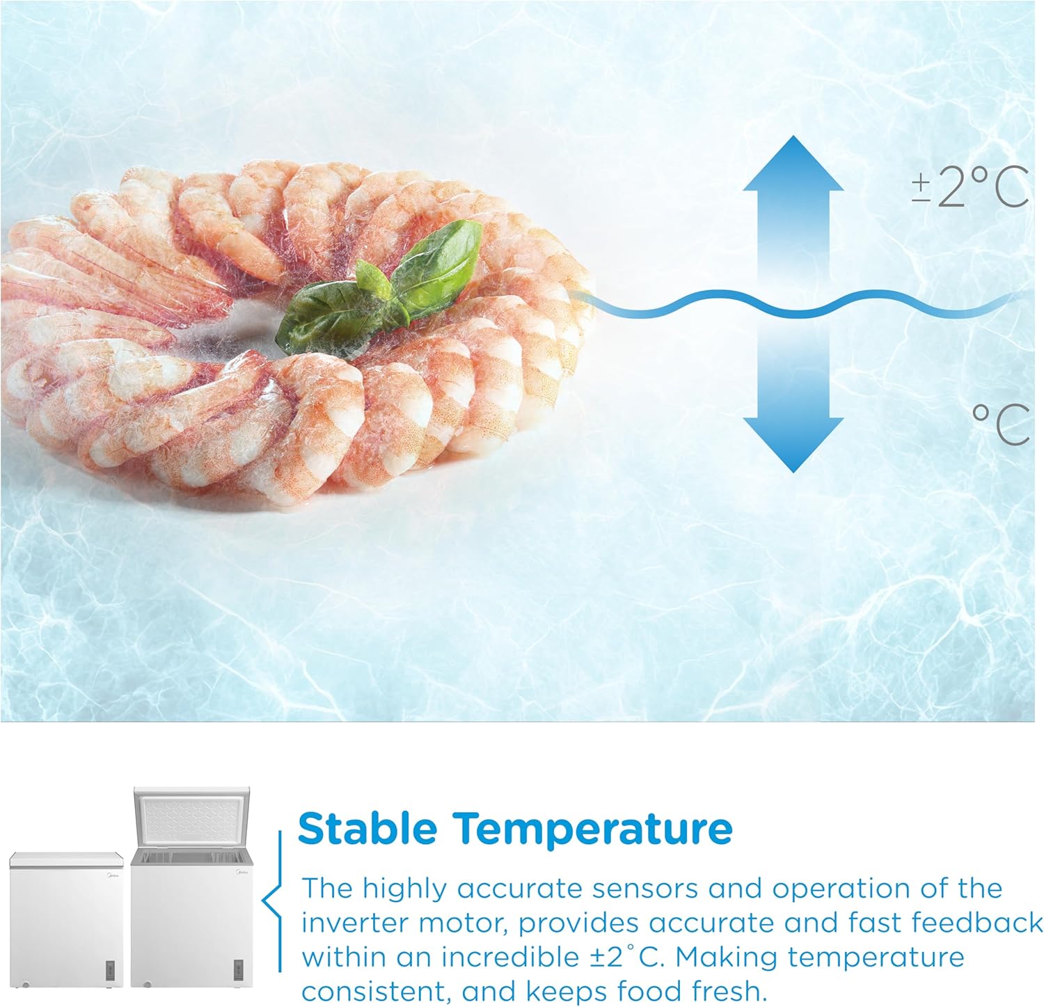 Midea MDRC284FZE01 198L Chest Freezer, Refrigeration and Freezer Conversion, Fast Freeze, Inverter Compressor, 9kg/24h Freezing Capacity, Suitable for Outbuildings/Garages/Sheds, White - Image 9