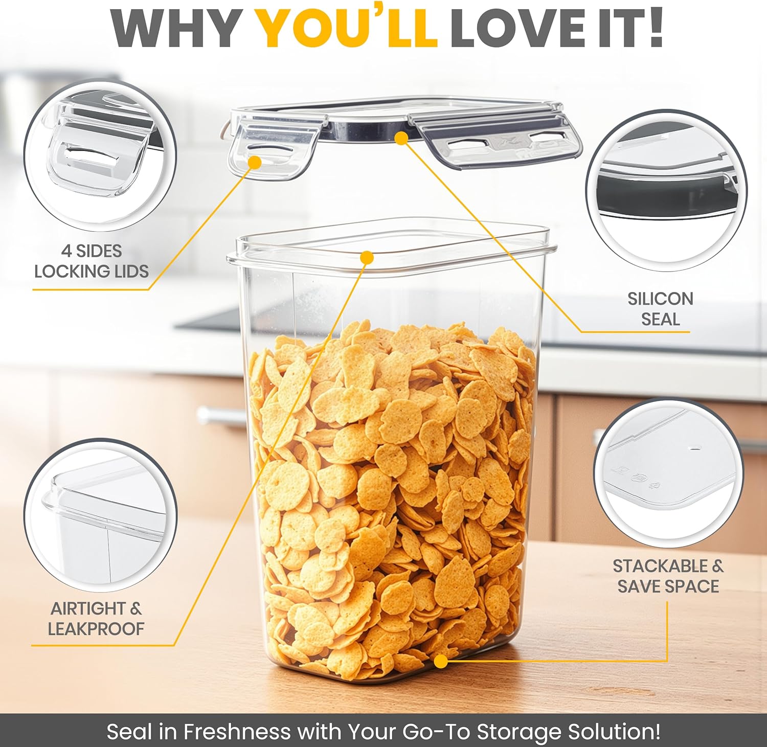 KICHLY Airtight Food Storage Containers With Lids (24 Pack) - Pantry Organizers and Storage - BPA-Free Pantry Storage Or Kitchen Storage Containers - Ideal for Cereal, Flour, Sugar & More - Image 4