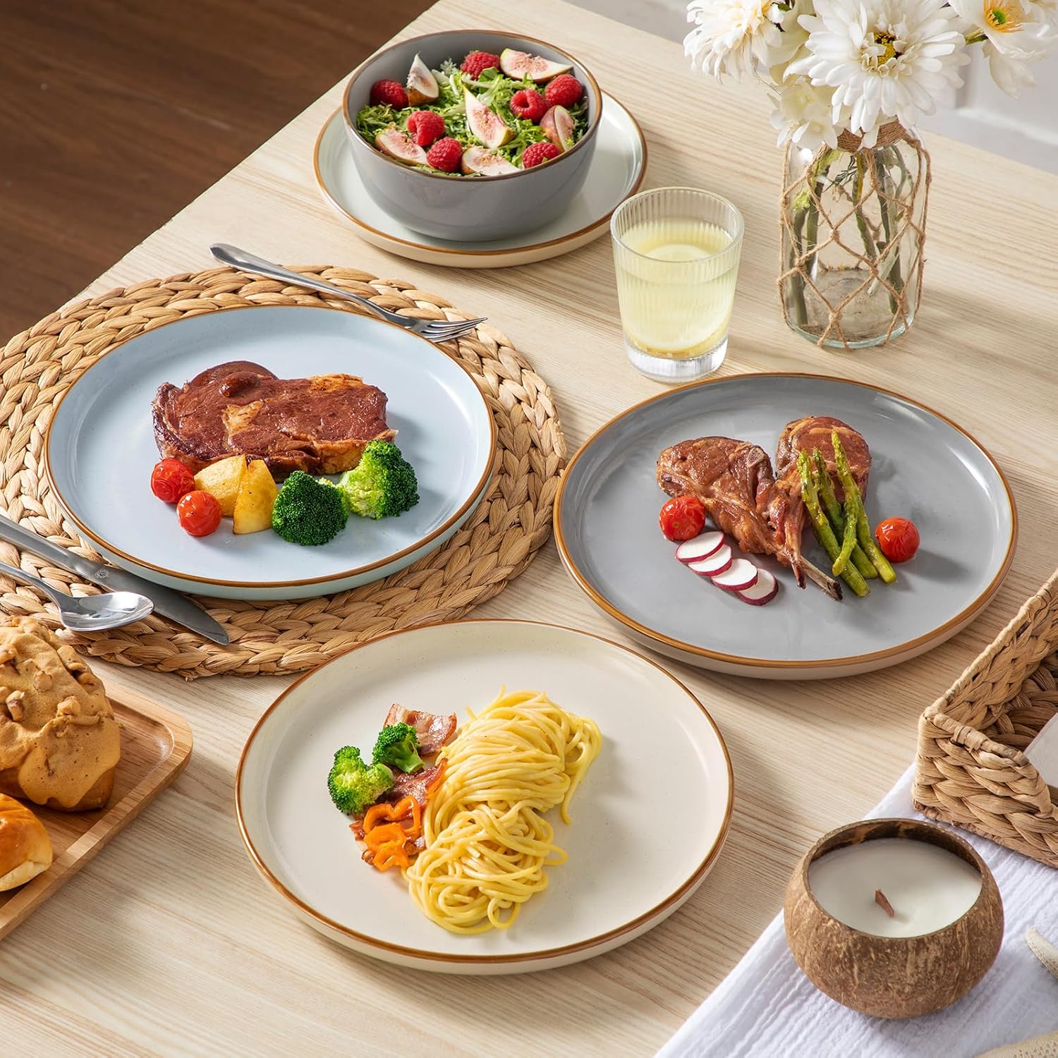 vancasso Reno Stoneware Dinner Set for 6, 24 Pieces Plates and Bowls Set with Dinner Plates, Dessert Plates, Cereal Bowls & Soup Bowls, Speckled Crockery Set in Mixed Colors, Chip & Scratch Resistant - Image 8