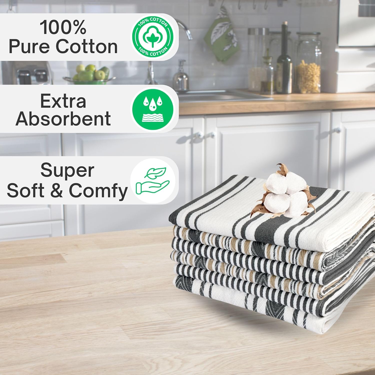 DRAPES & DECOR Pack of 5-Grey Cotton Tea Towels for Kitchen Crafted With 100% Cotton, Extra Large Kitchen Tea Towels Lint Free, Soft and Absorbent Dish Towel For Drying Dishes (50x70cm)-300GSM - Image 4