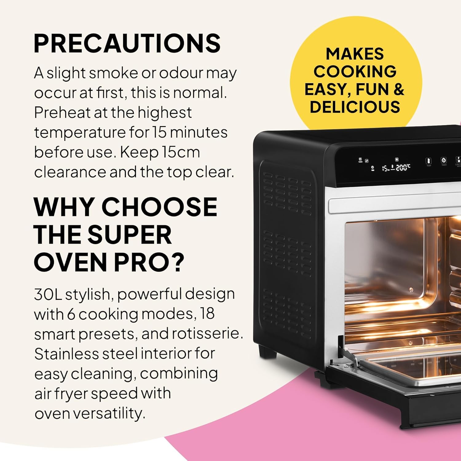 Fridja f77 30L Super Oven Pro - Premium Digital LED Air Fryer Oven - 18 Intelligent Presets, Rotisserie Function, Easy to Clean, Fast, Powerful and Versatile, Stainless Steel Interior, Easier Cooking - Image 9