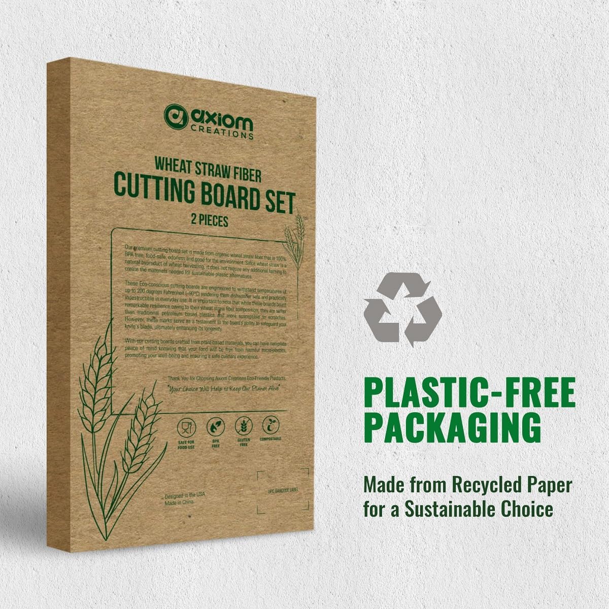 Axiom Creations 2-Piece Reversible Chopping Board Set Made from Natural Food Grade Wheat Straw Material - Eco-Conscious Alternative to Plastic - Gluten Free & BPA Free Cutting Boards for Kitchen - Image 8