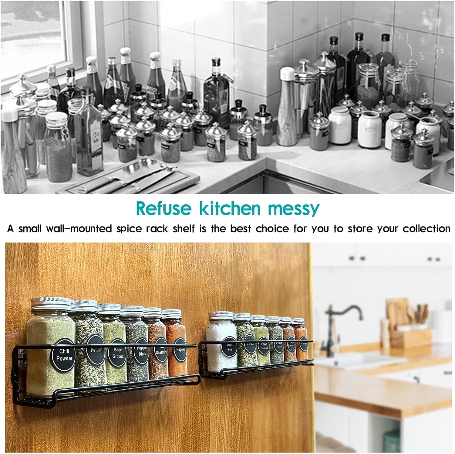 Priksia Spice Rack 4 Pack Spice Rack Wall Mounted Organizer with Adhesive Stickers & Screws for kitchen condiments - Image 2