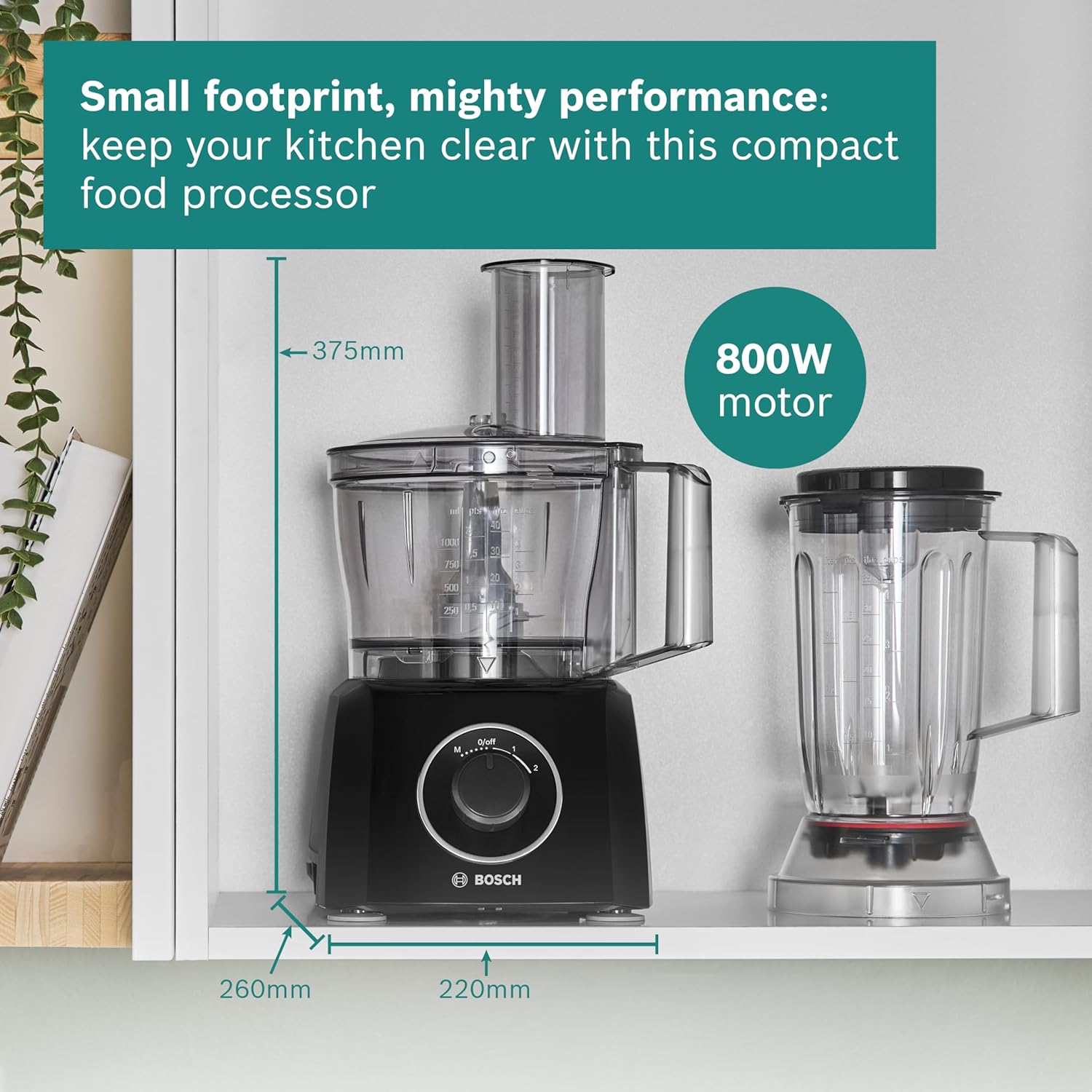 Bosch MultiTalent 3 MCM3201BGB 800W 2.3L Food Processor with 2 speeds, 1 litre blender and/Slicing/Grating/Beating attachments. - Black - Image 5