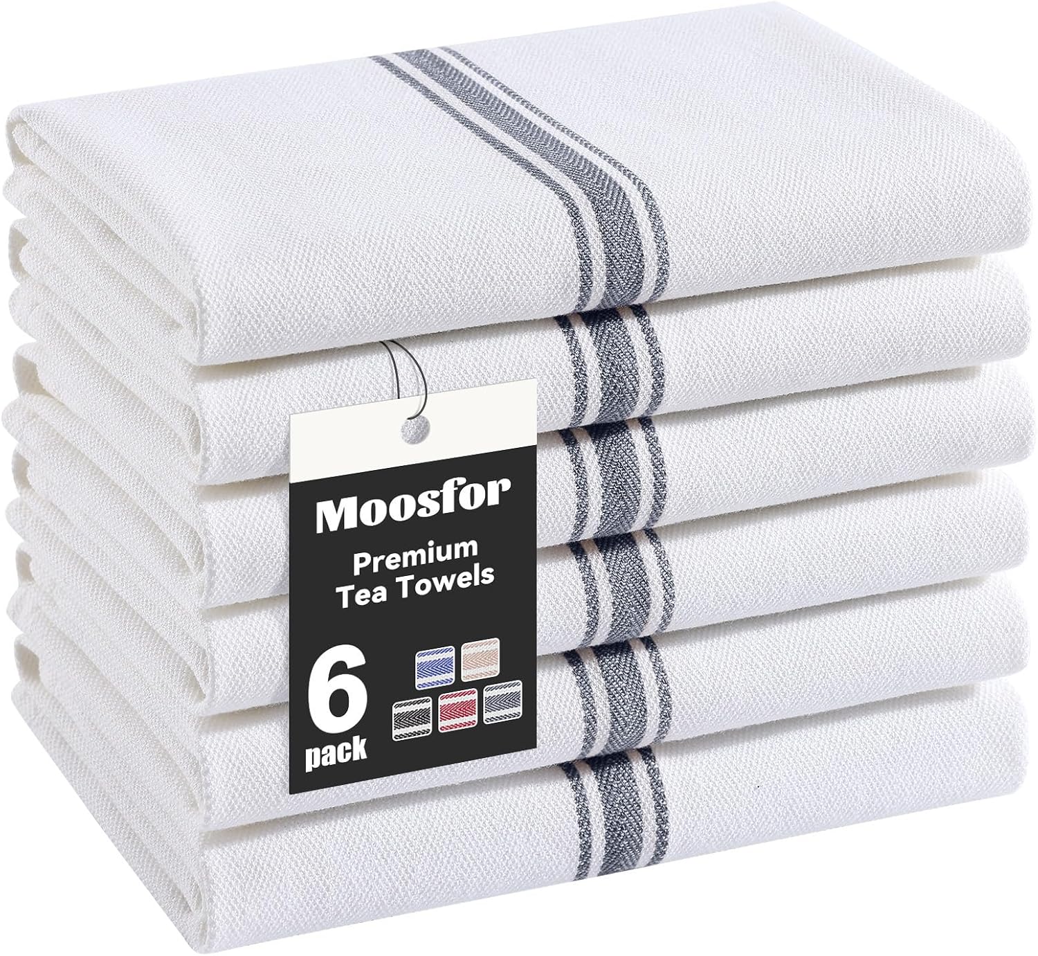 Moosfor 100% Organic Cotton Tea Towels Extra Large, Highly Absorbent Soft Dish Cloths, Lint Free Quick Drying kitchen Towel, Premium Dish Towels for Kitchen, Pack of 6, 38 x 64 cm, Grey