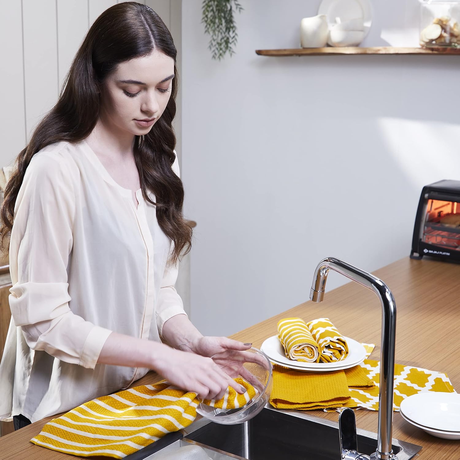 Penguin Home Premium 100% Pure Cotton Tea Towel for Kitchen, Set of 5 Kitchen Towels, Soft & Durable Kitchen Cloths Towel Set, Machine Washable, 65 x 45 cm Colour - Ochre - Image 2