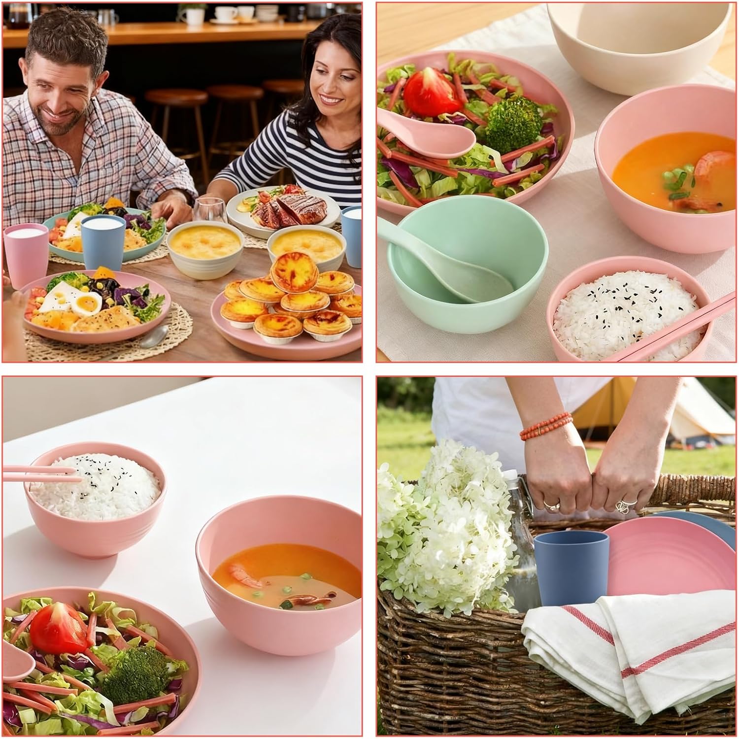 Pieces Plastic Dinnerware 16PCS Plastic Plates and Bowls Set for 4, Unbreakable Food-Grade PP Dinnerware Set - Microwave & Dishwasher Safe, Reusable Tableware for Camping, Picnics & Daily Home Use - Image 7