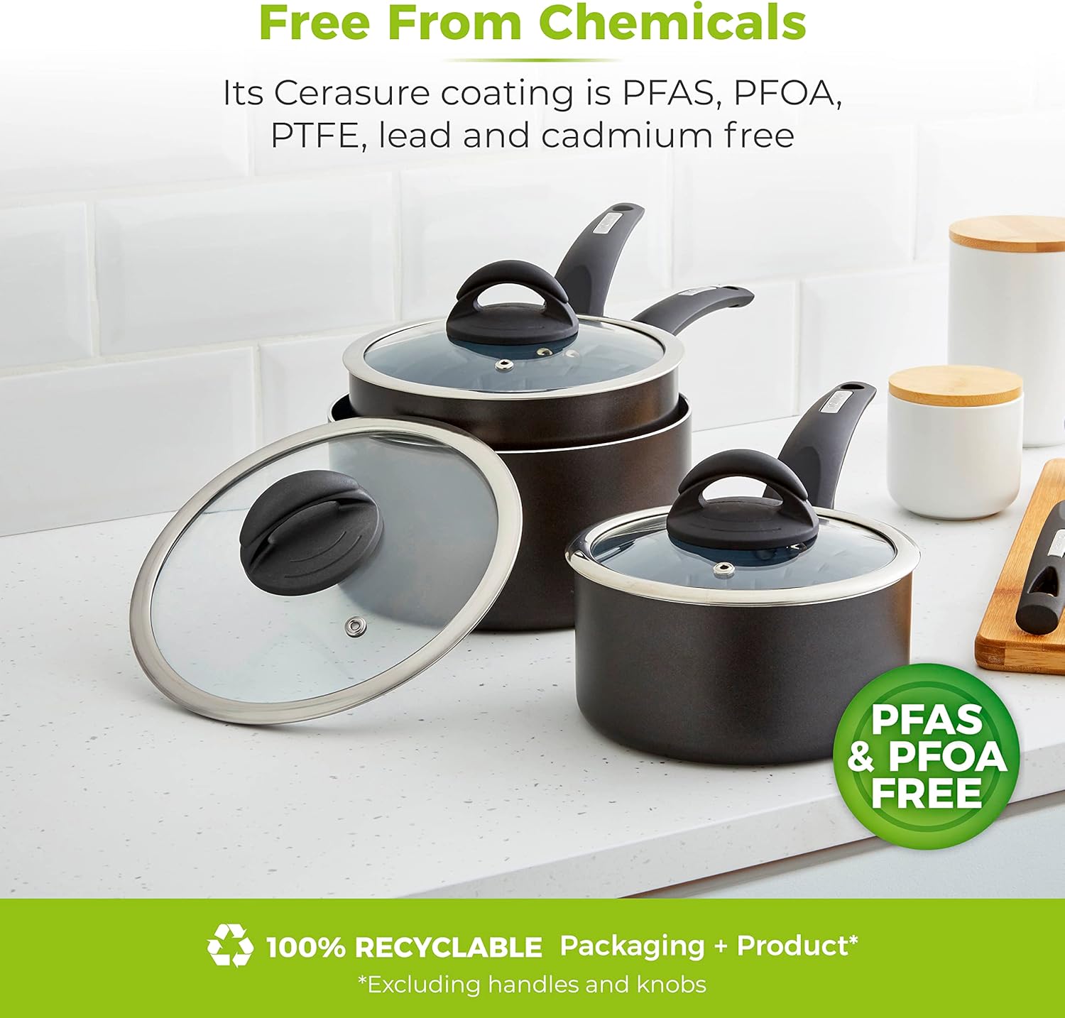 Tower T80302 Cerasure 3 Piece Saucepan Set with Non-Stick Coating, Suitable for All Hob Types Including Induction, 16/18/20cm, Graphite - Image 8