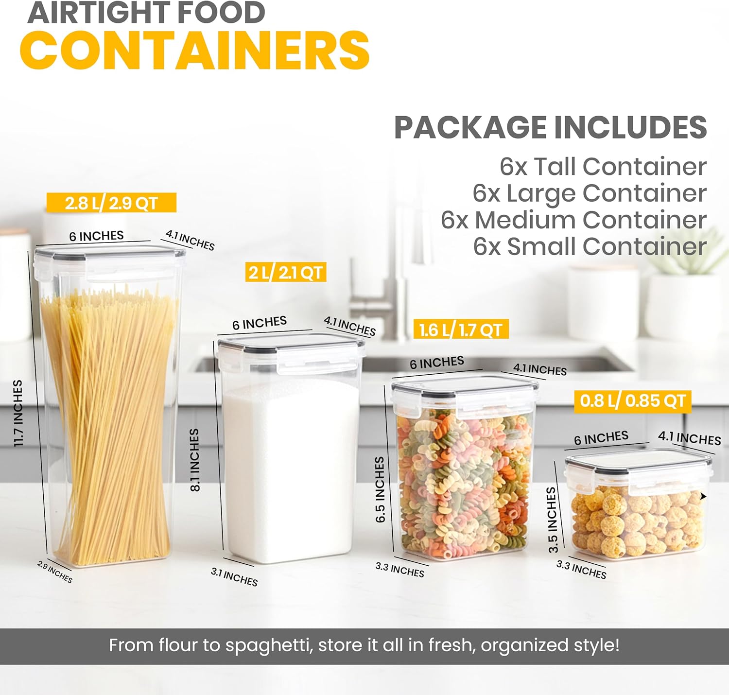 KICHLY Airtight Food Storage Containers With Lids (24 Pack) - Pantry Organizers and Storage - BPA-Free Pantry Storage Or Kitchen Storage Containers - Ideal for Cereal, Flour, Sugar & More - Image 2