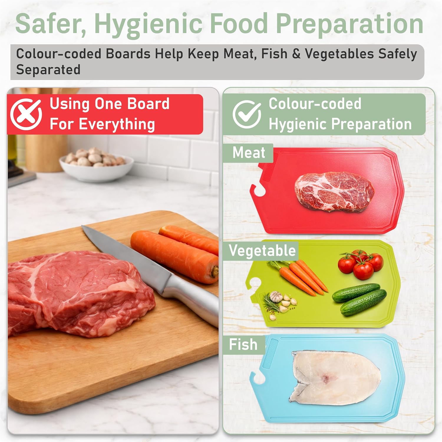 Chopping Board Set (UK Company) – 3 Large 37.5x23.5cm Colour-Coded Plastic Cutting Boards with Vertical Stand & Drip Tray, Reversible, BPA-Free, Non-Slip, Dishwasher Safe - Image 4