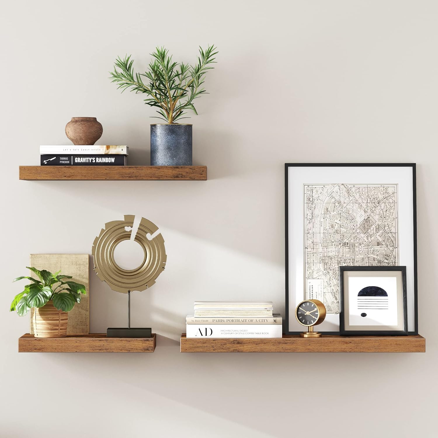 VASAGLE Wall Shelf, Floating Shelf, Hanging Shelf, for Books, Photos, Decoration, 80 x 20 x 3.8 cm, MDF for Living Room, Kitchen, Entrance, Bedroom, Bathroom, Rustic Brown LWS28BX - Image 9