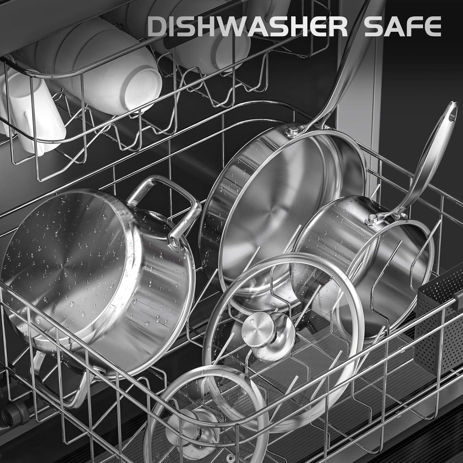 16-Piece Stainless Steel Cookware Set, Induction Compatible Pots and Pans with Steamer & Glass Lids, Stainless Steel Kitchen Utensil Set with Pot Protectors & Apron, Fits All Hob Types - Image 6