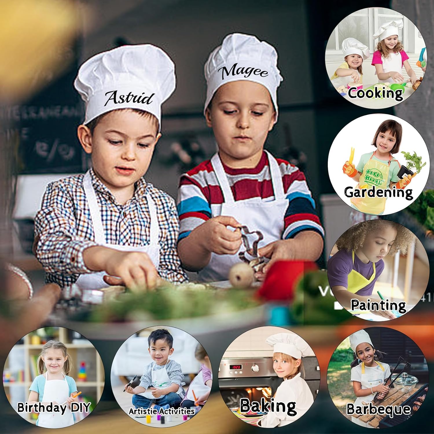 YanNanKe Personalised Aprons for Kids Chef Hat and Apron Custom Name Kids Apron for Cooking Baking Kitchen Painting - Image 5