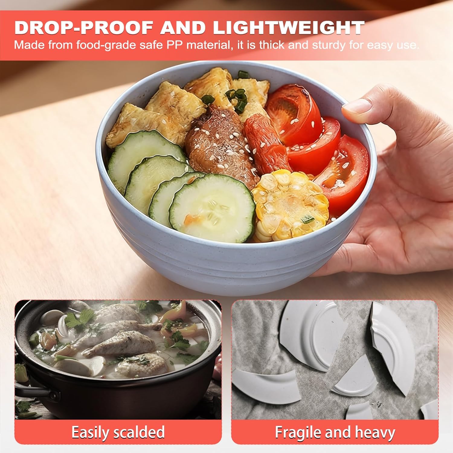 Pieces Plastic Dinnerware 16PCS Plastic Plates and Bowls Set for 4, Unbreakable Food-Grade PP Dinnerware Set - Microwave & Dishwasher Safe, Reusable Tableware for Camping, Picnics & Daily Home Use - Image 4