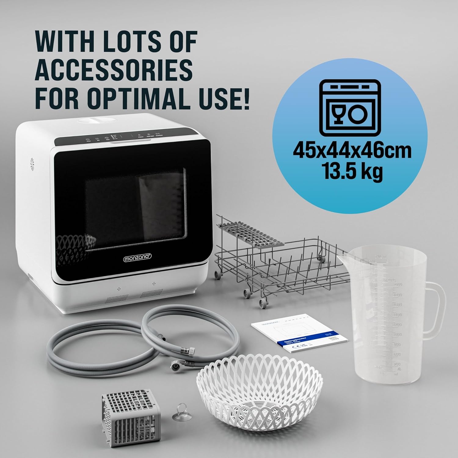 MONZANA® Tabletop Dishwasher with 4.5 Litre Water Tank | No Water Connection Needed | WiFi App 6 Programs 4 Place Settings | Small 45cm Mini Single Dish Washer - Image 8