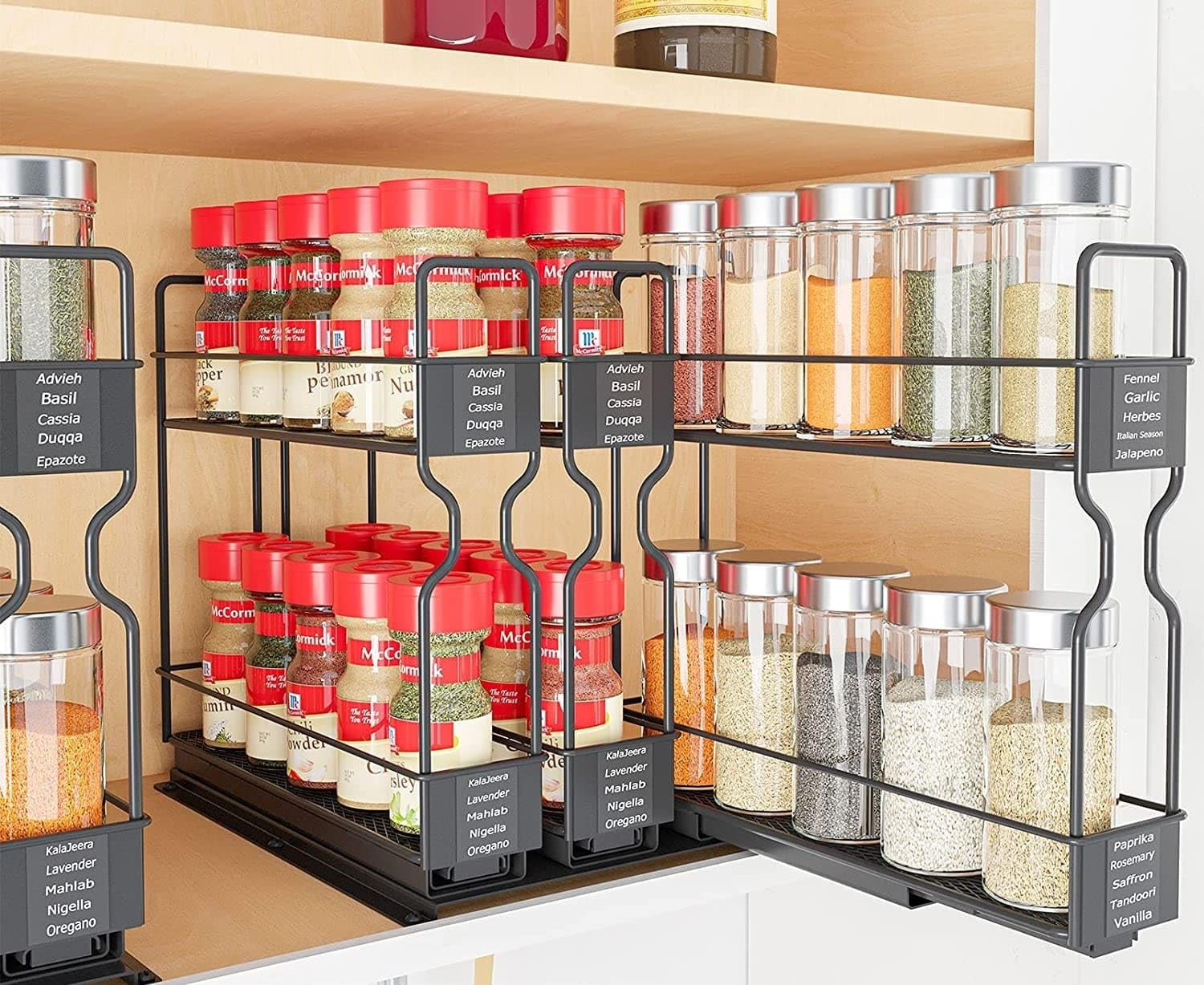 BTGGG Pull Out Spice Rack for Inside Cupboard 2 Tier Sliding Spice Rack Vertical Pull Out Cabinet Organiser Rack Easy to Install Metal Spice Organiser Seasoning Organiser for Kitchen Cupboard Cabinet - Image 6