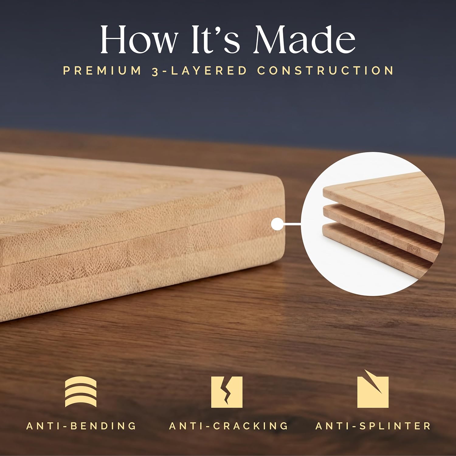 Deer & Oak - Large Cutting Board 38 x 25 x 2cm, Pre-Oiled Wooden Bamboo Chopping Board for Carving Meat, Fish, Vegetables, Fruits, Cheese, Bread - Image 7