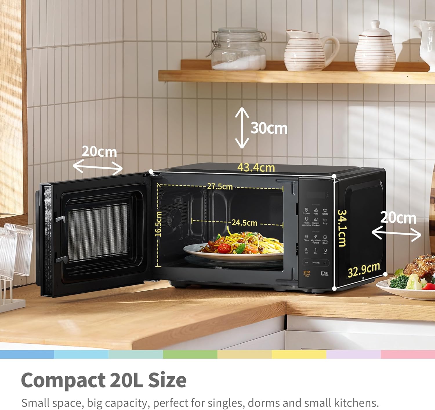 COMFEE' 20L Digital Microwave Oven, 700W Compact Countertop Microwave with Inverter, 6 Auto Menus, Multi-Stage Cooking, ECO Mode, Express Cook, Black - CMO-EM202NF(BK) - Image 2