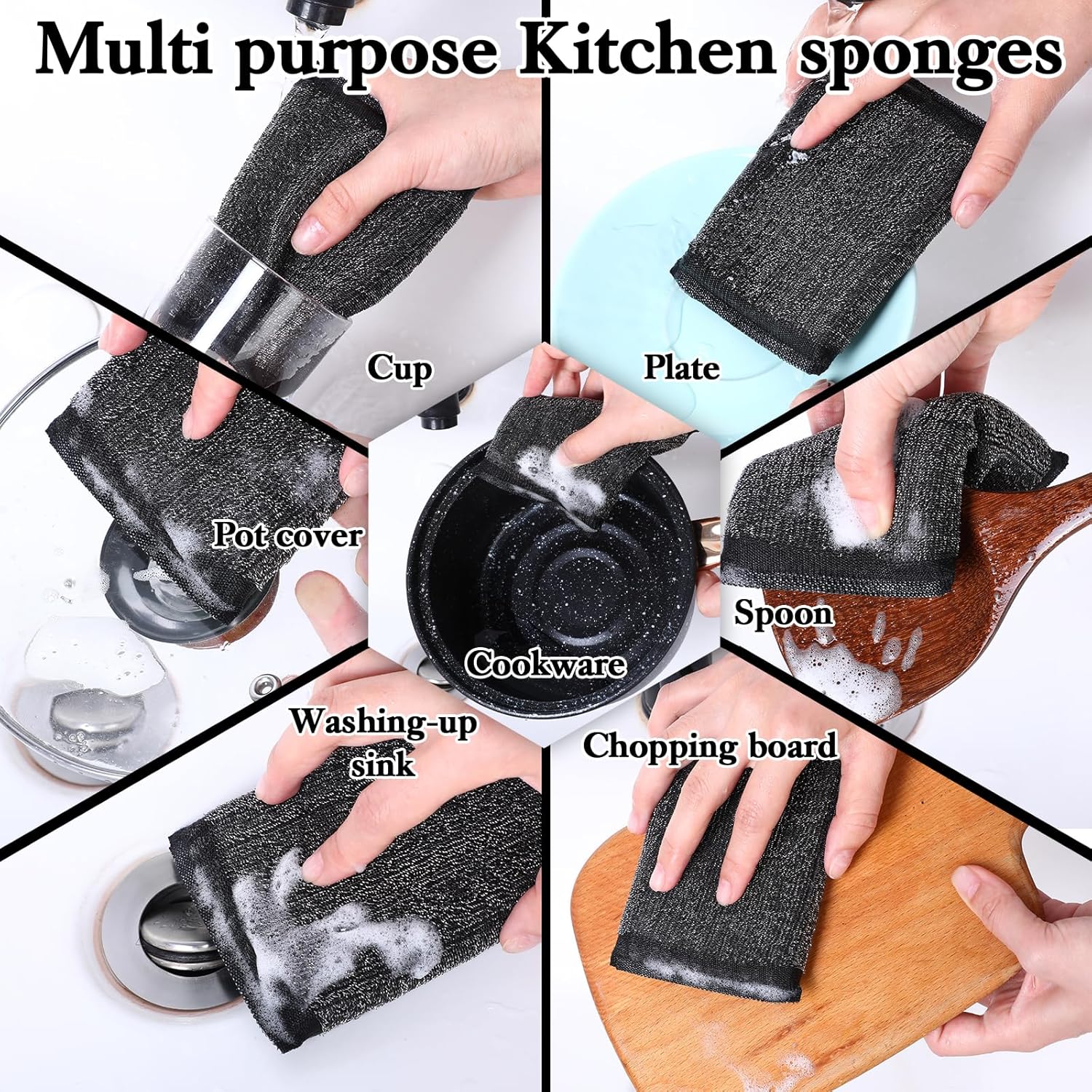 6 Pcs Washing Sponges for Dishes - Non Scratch Kitchen Sponge - Heavy Duty Reusable Multipurpose Cleaning Sponges for Washing Dishes, Pots, Pans, Household Cleaning - Image 5