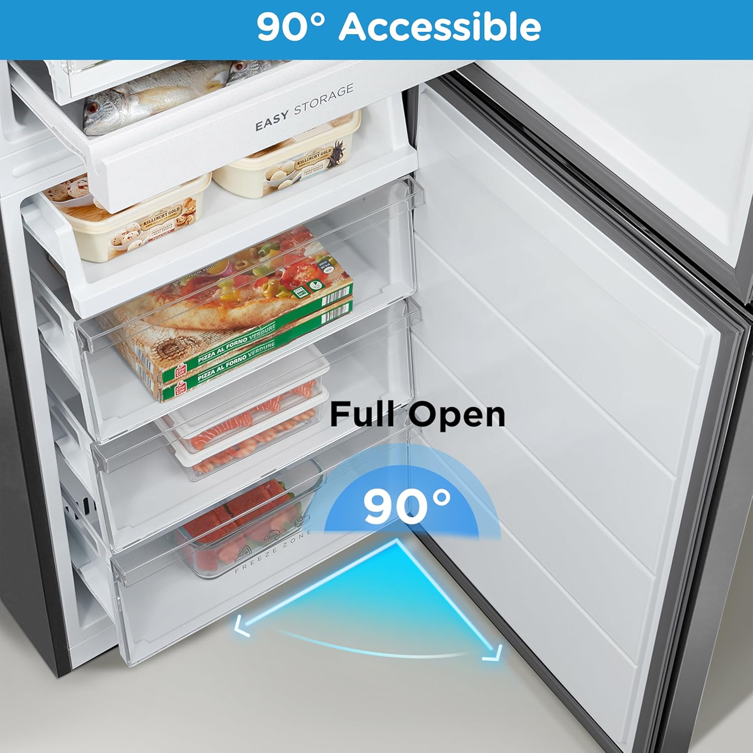 Midea MDRB379FGD02 273L 60/40 Freestanding Fridge Freezer, 173L Fridge, 100L Freezer, Frost Free, Fast Cool & Fast Freeze Mode, 54.7W x 63.2D x 180H cm, Stainless Steel - Image 6