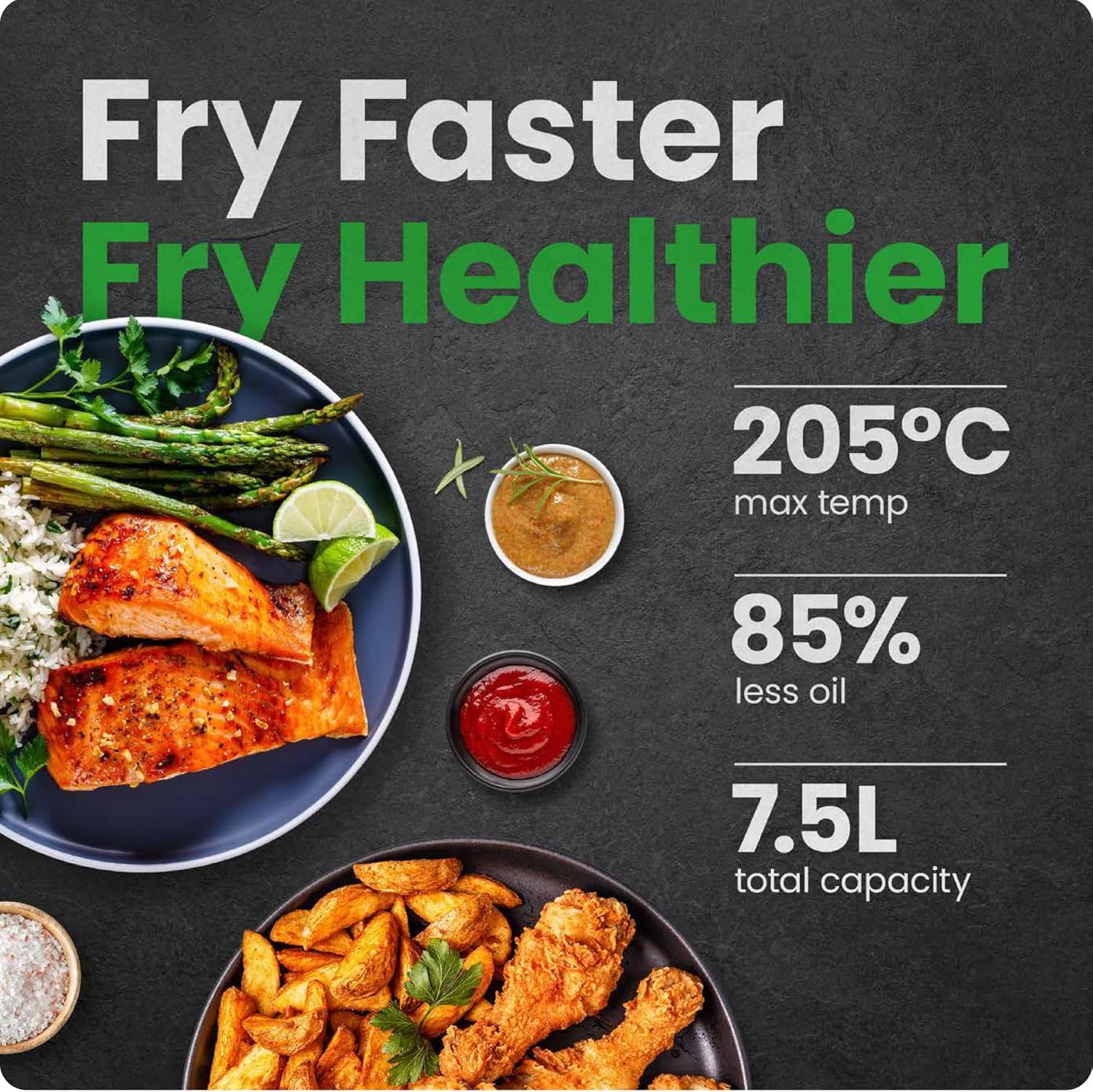 Chefman TurboFry® Touch Air Fryer, XL 7.5 Litre Family Size, 1800W Power, 4 Presets, Uses No Oil, Nonstick Dishwasher-Safe Parts, Automatic Shutoff, Stainless Steel, Uk - Image 2