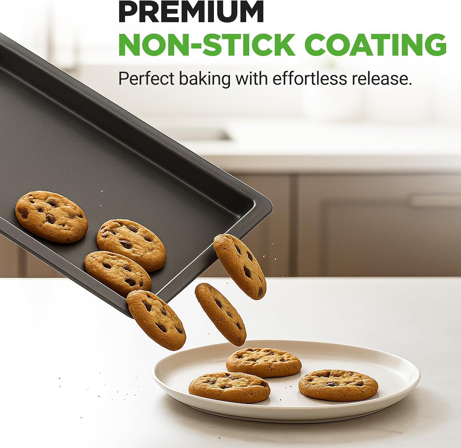 NutriChef Oven Tray Set Non Stick – 3 Piece Baking Tray Set for Oven, Heavy Duty Carbon Steel, Stackable Cookie Sheets | Small Medium Large Trays for Cooking & Baking - Image 6
