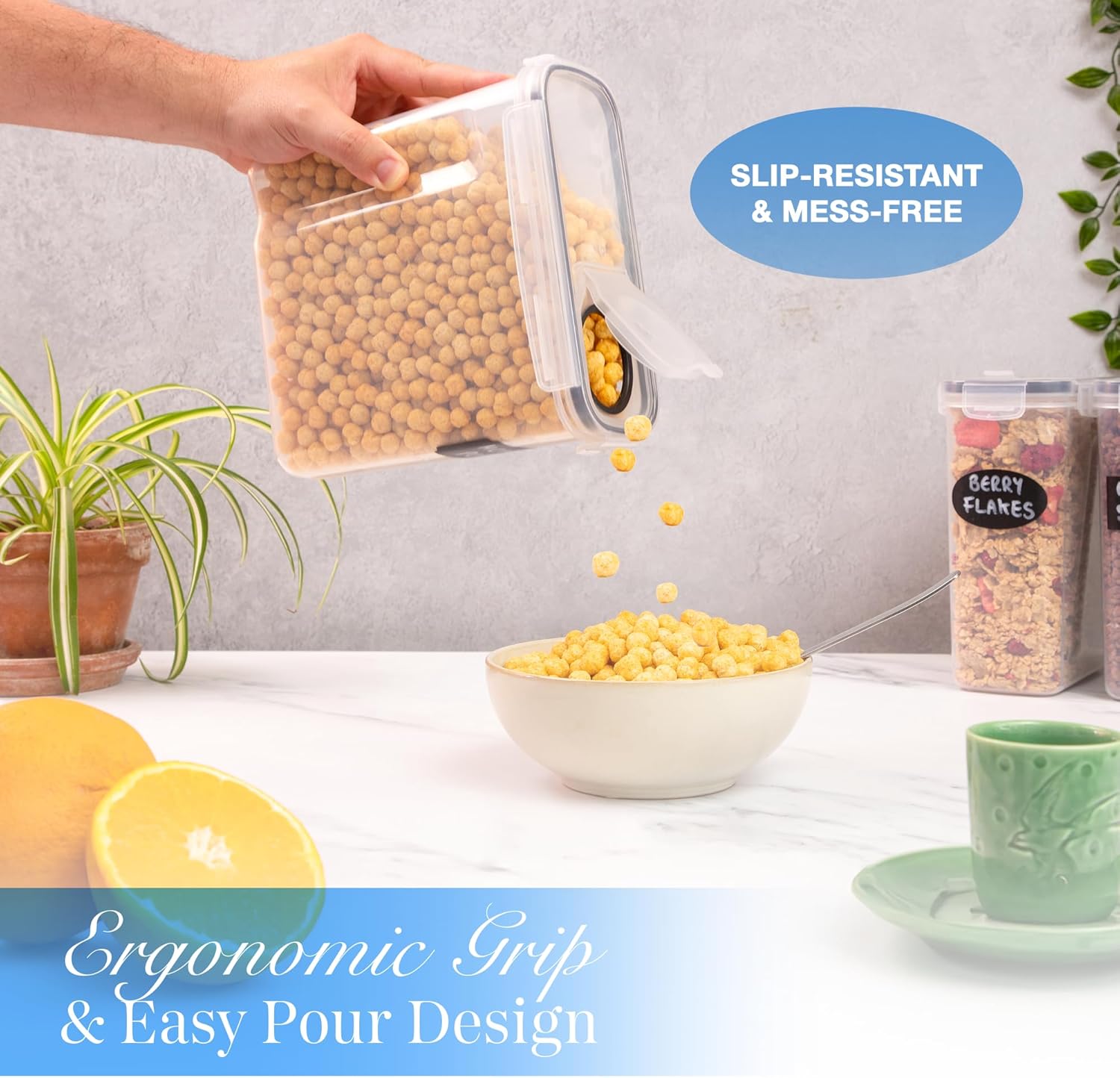 nuovva Cereal Storage Containers – 3Pcs Set Plastic Food Storage Containers – Practical Cereal Dispenser – Food Grade and BPA Free – Durable and Easy to Use – Ideal for Cornflakes, Flour Storage - Image 7