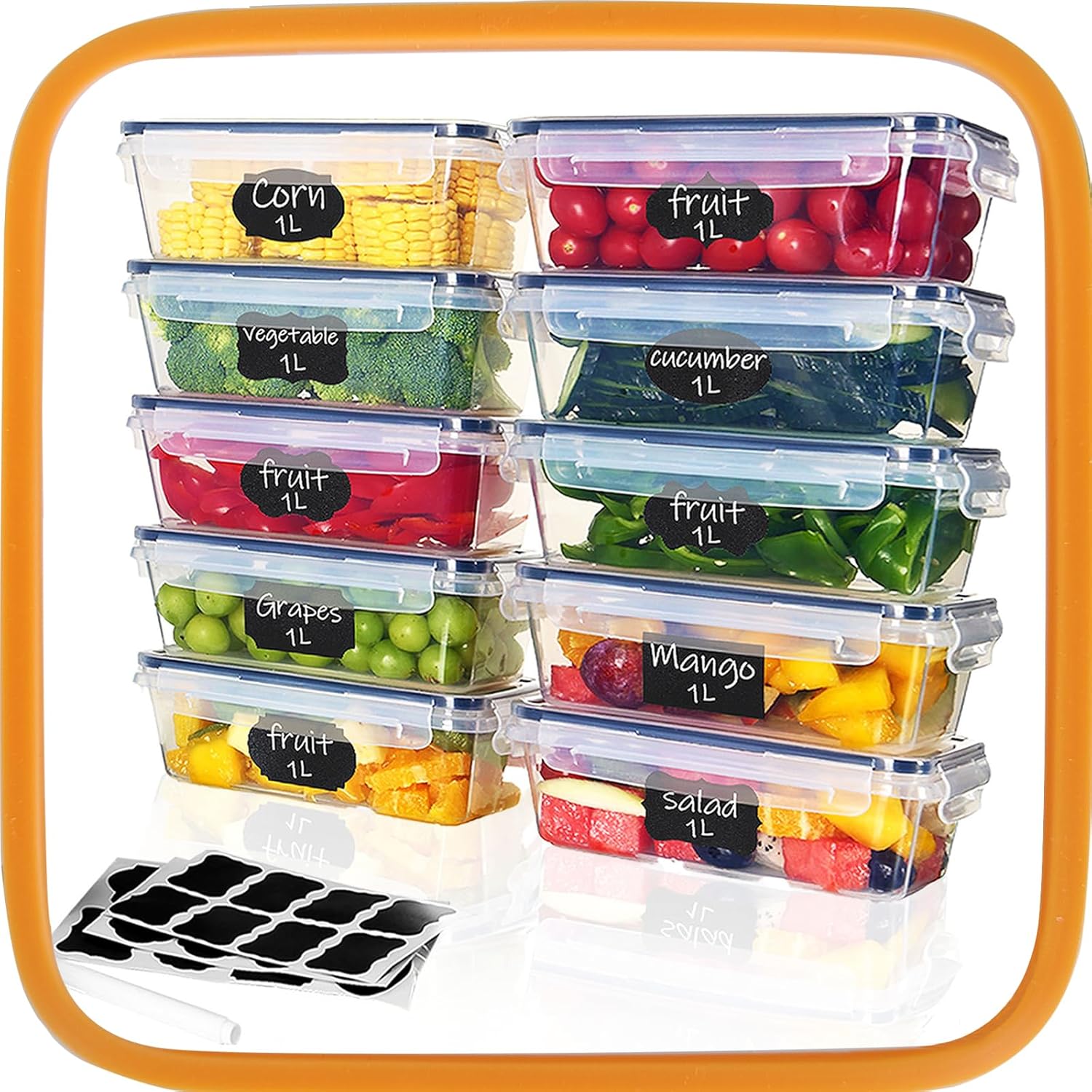 Hibisaws Airtight Food Storage Containers with Lids, 10-Pack (10 x 1L), BPA-Free, 100% Leakproof - Ideal for Freezer, Fridge, Microwave & Lunch Box