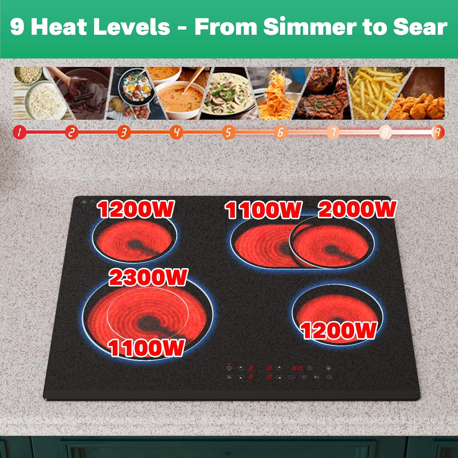 4-Zone Electric Ceramic Hob 6700W, Built-In Touch Control Cooktop, Universal Cookware Compatibility, Black Glass, Timer, Child Lock,Touch Control Electric Ceramic Cooktop - Image 7