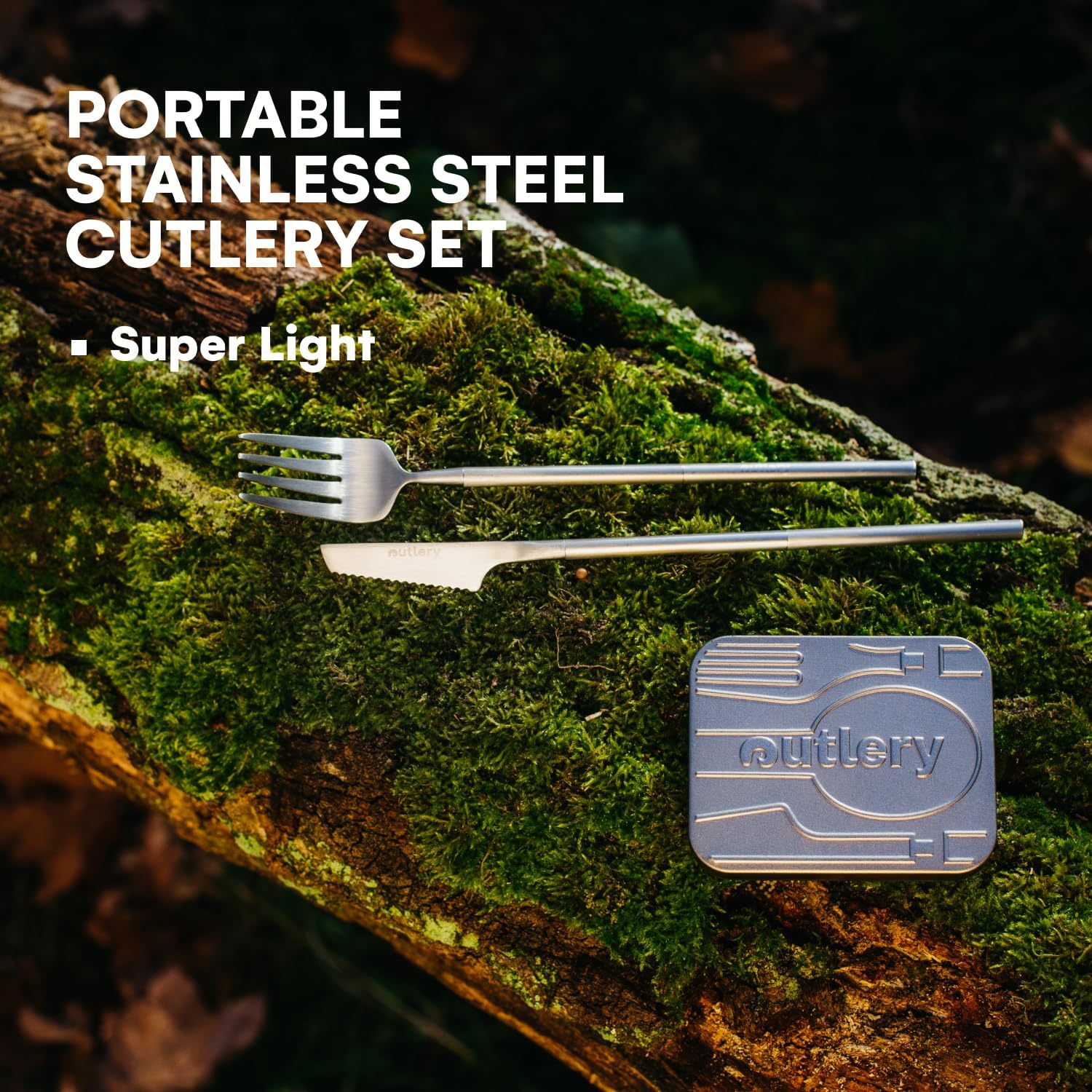 Outlery Full Set Portable and Reusable Stainless Steel Travel Cutlery Set with Reusable Chopsticks in Tin Case - Compact Travel Cutlery Set for Camping, Picnic, Office, and On-The-Go, Raw Silver - Image 3