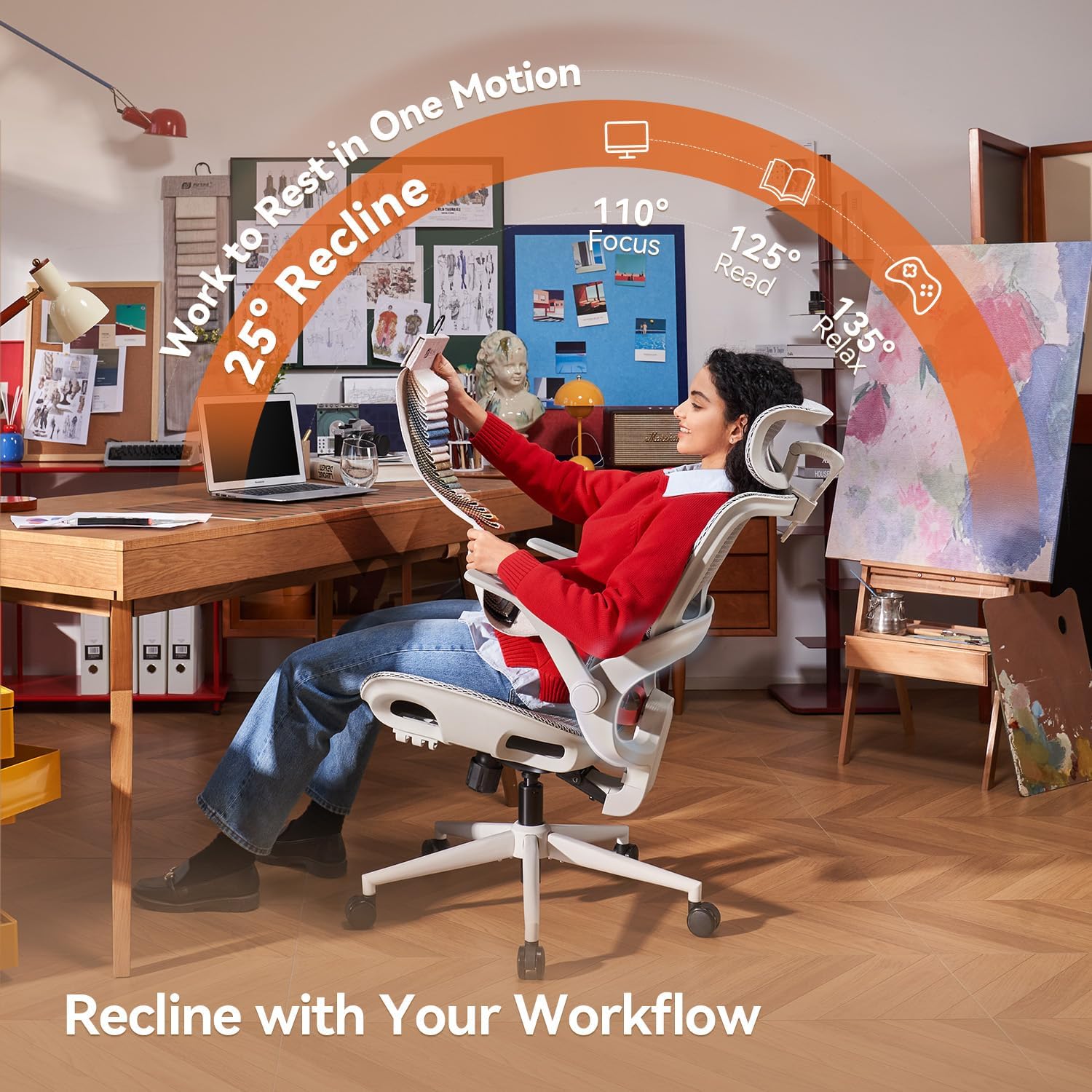 SIHOO B100 Ergonomic Office Chair, Comfy Desk Chair with Adaptive Dynamic Lumbar Support, Computer Chair with Extra Wide Headrest, Flip-Up Armrests, 90-135° Tilt Lock and Breathable Mesh Cushion - Image 6