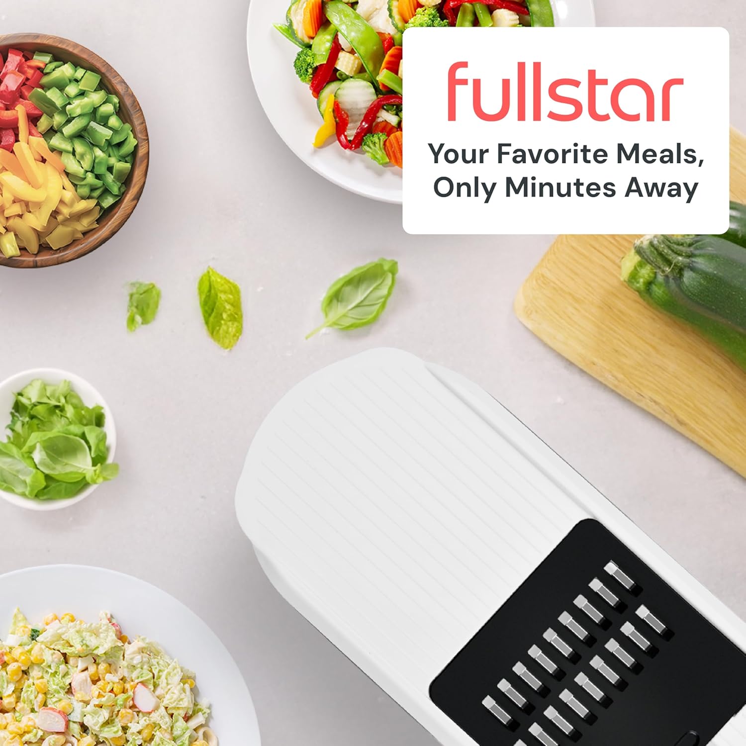 Fullstar Vegetable Chopper & Mandoline Slicer - Julienne Cutter Dicer Grater for Food Veg Onion Cucumber Tomato Salad Potato Cheese - Kitchen Gadgets & Accessories (Compact 6-in-1, White) - Image 10