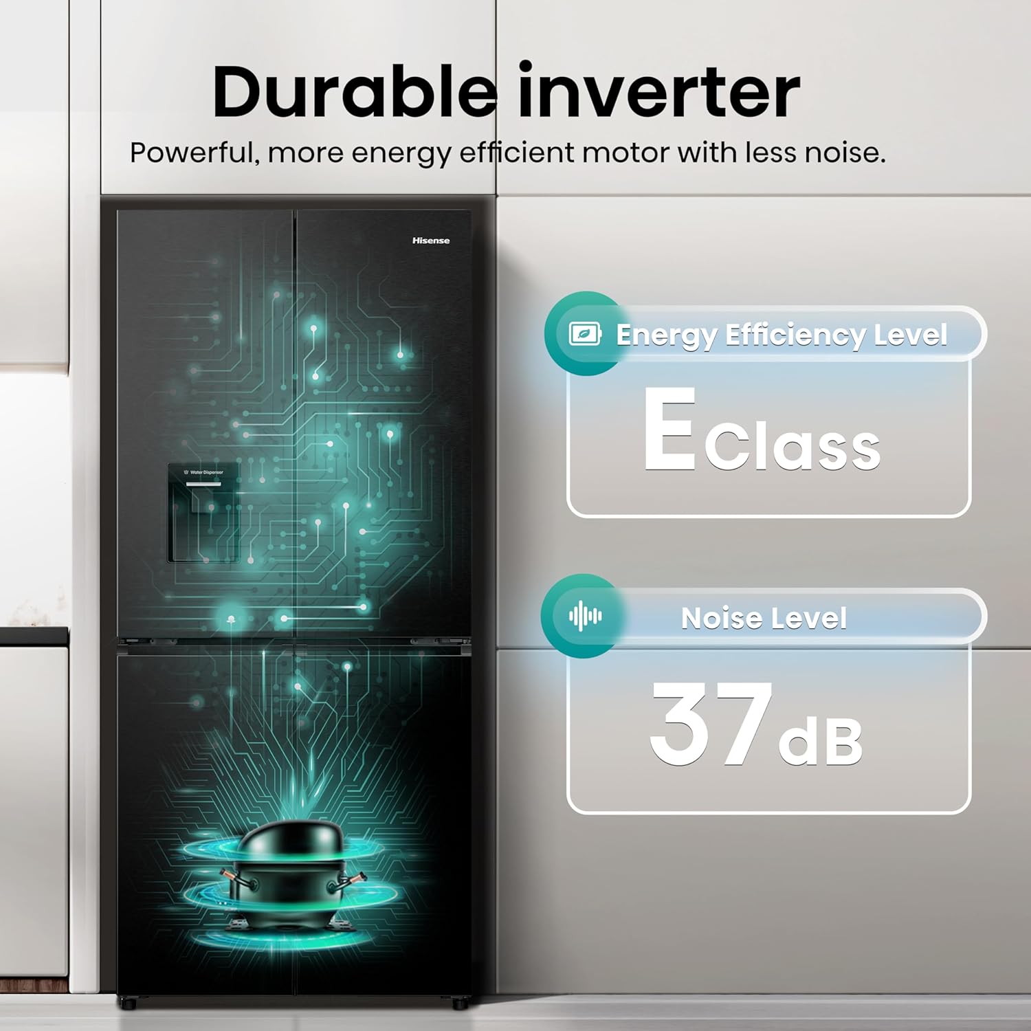 Hisense RQ5P470SMFE Wifi Connected American Fridge Freezer Cross Door with Water Dispenser, No Frost, 482 liters, Black Stainless Steel - E Rated, Noise level: 37 decibels, H178.5 x W79.4 x D69.8 (cm) - Image 9
