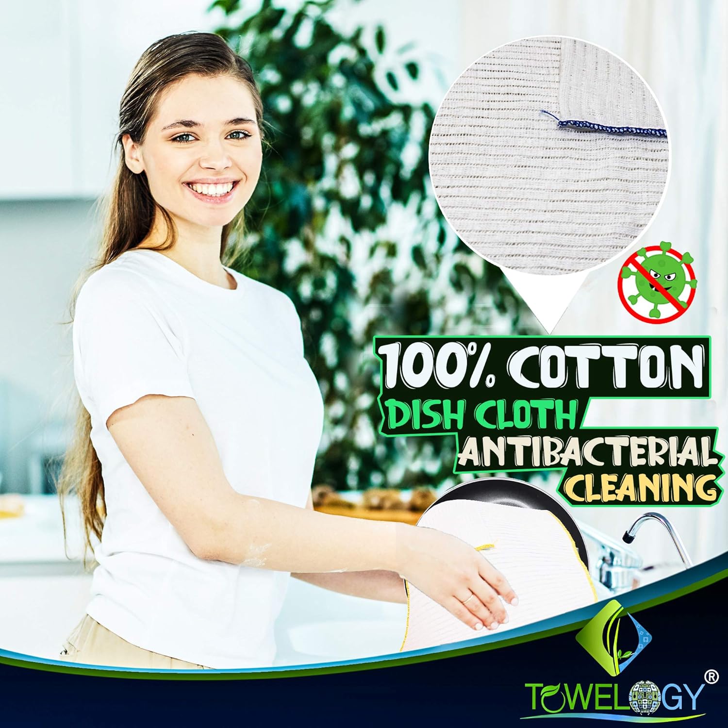 Towelogy® Heavy Duty Cotton Dish Cloths Extra Large SUPER ABSORBENT Cleaning Scrubbing Washing Drying Rags Kitchen Tea Towels Colour Coded Dishcloths MACHINE WASHABLE 38x40cm (Assorted, Pack Of 4) - Image 4