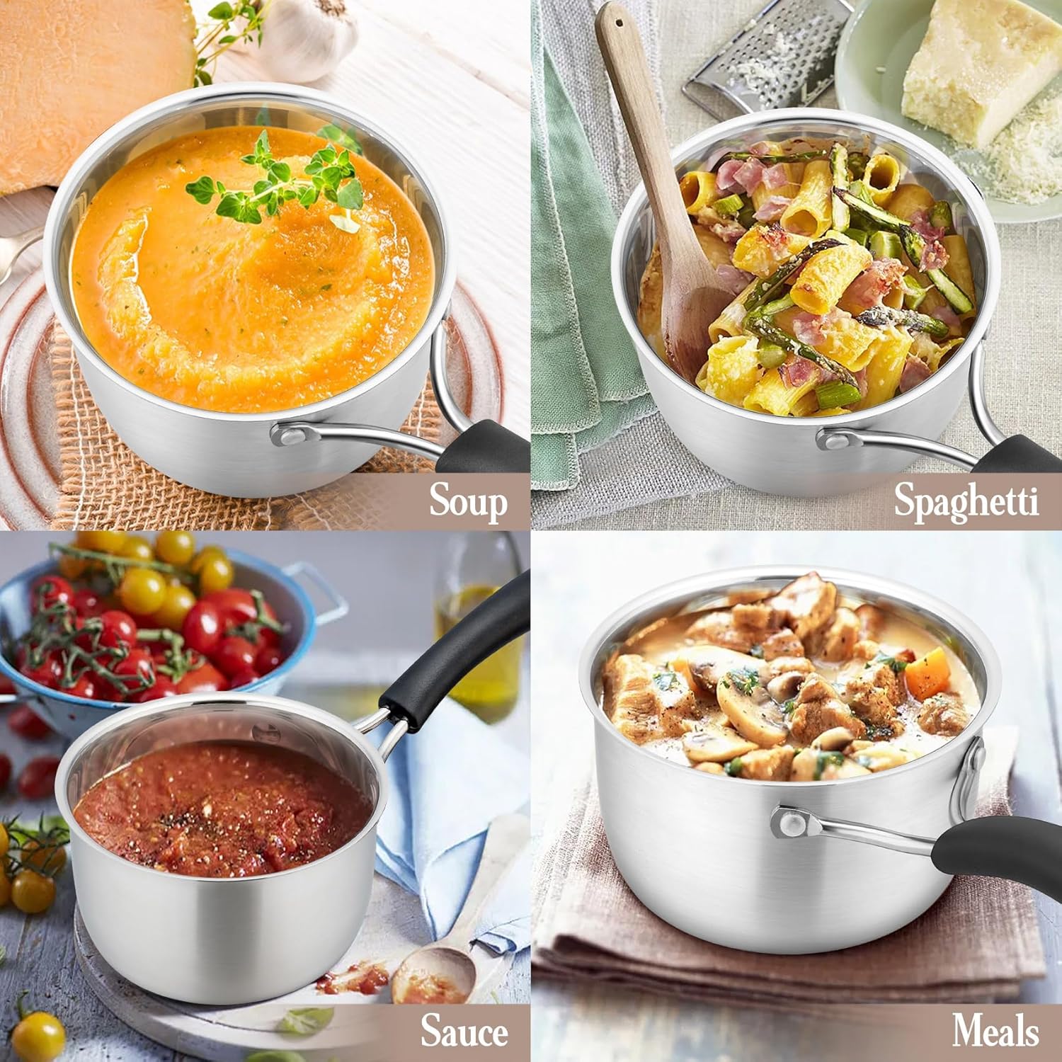 Onader 14cm Saucepan, Stainless Steel Sauce Pot with Glass Lid, Small Milk Cooking Pan with Heatproof Handle for Kitchen Restaurant Cooking, Healthy & Easy Clean - Image 7