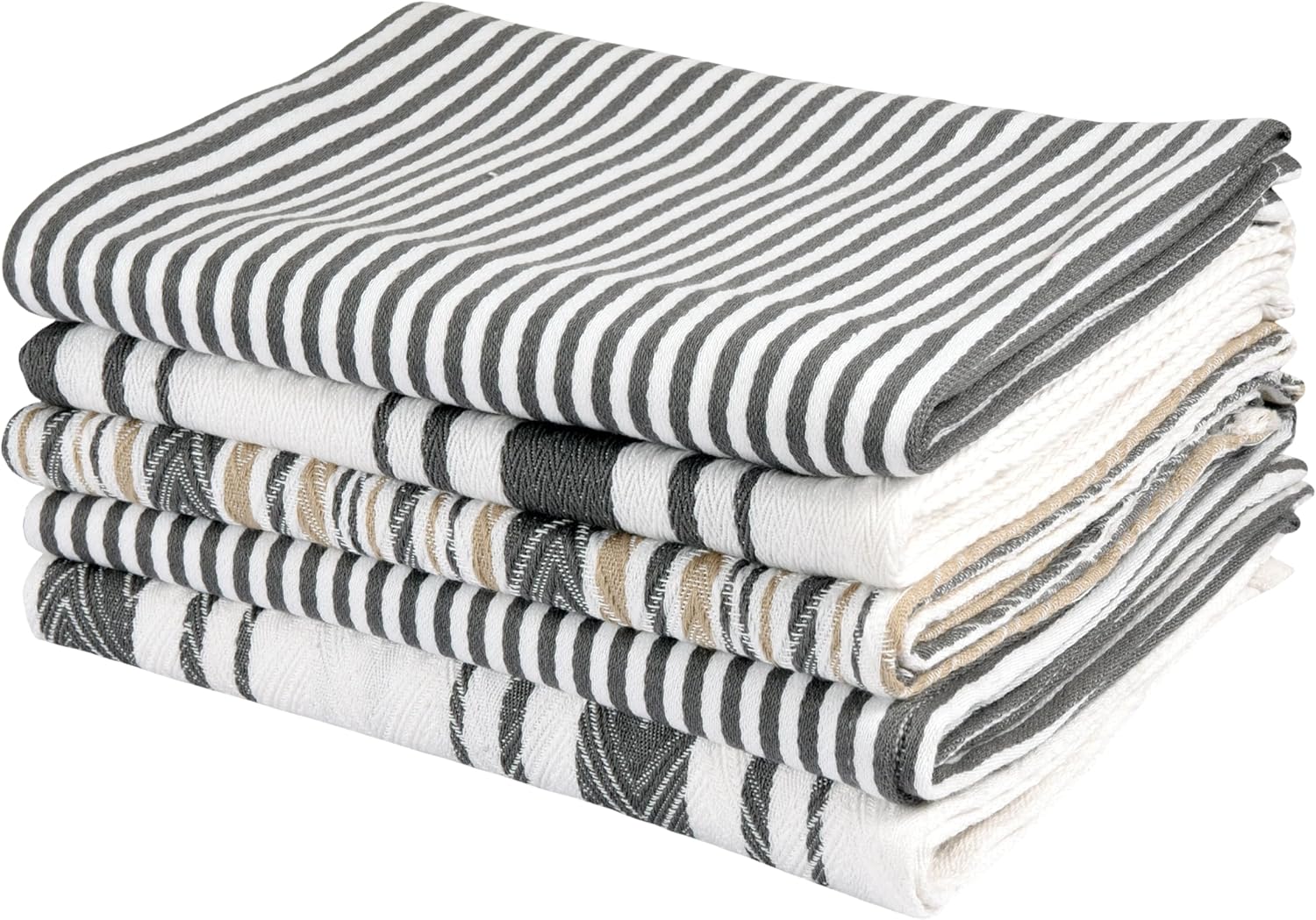 DRAPES & DECOR Pack of 5-Grey Cotton Tea Towels for Kitchen Crafted With 100% Cotton, Extra Large Kitchen Tea Towels Lint Free, Soft and Absorbent Dish Towel For Drying Dishes (50x70cm)-300GSM