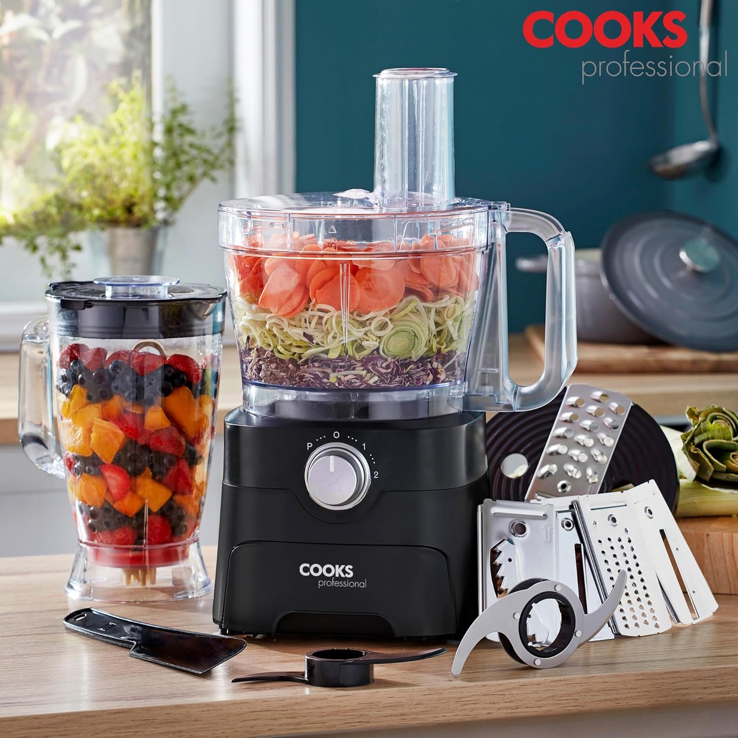 Cooks Professional Food Processor 1000W with 7 Blades, 2L Mixing Bowl & 1.8L Blender Jug | Multifunctional Kitchen Chopper & Blender Machine for Chopping Slicing Grating Kneading Blending | Black - Image 5