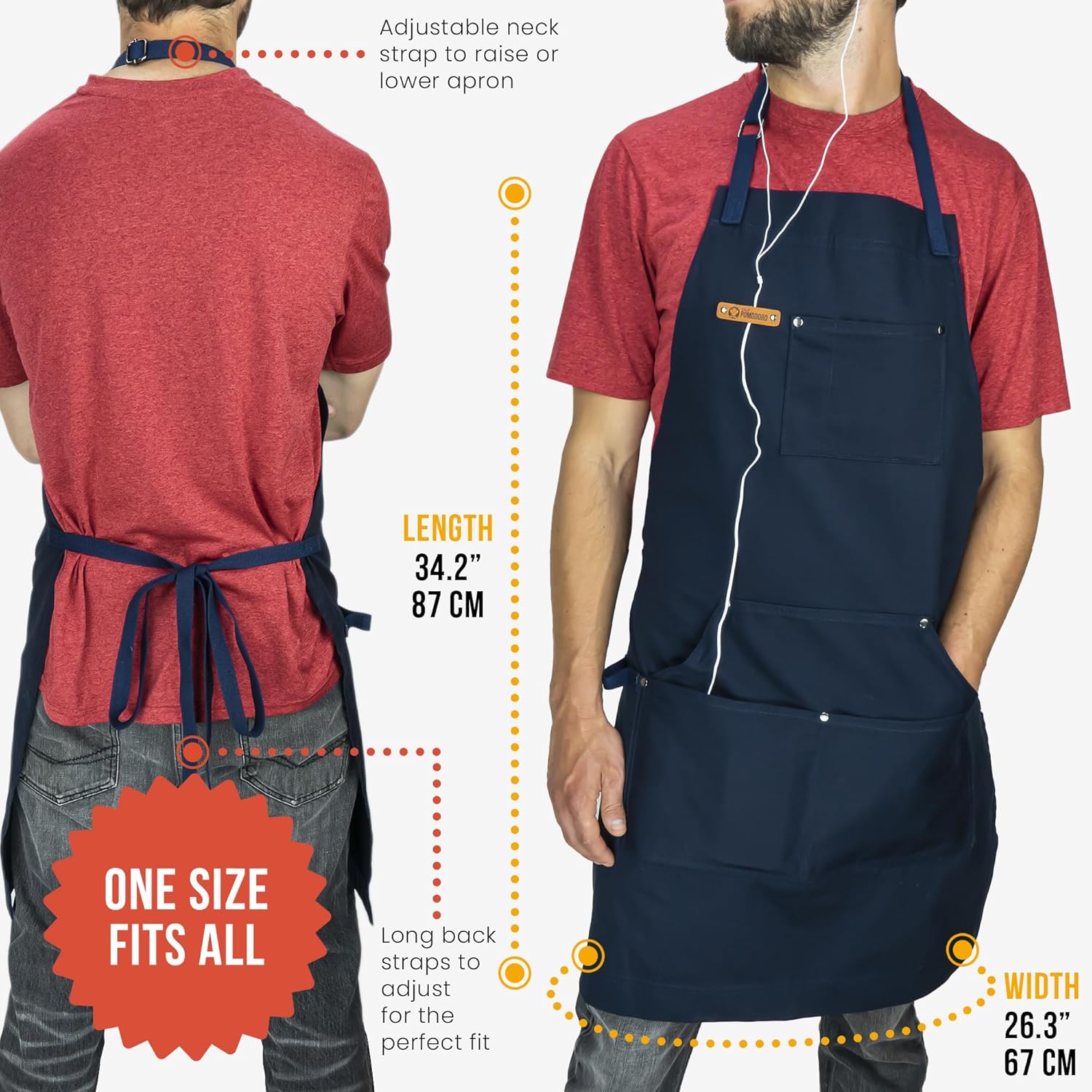 Chef Pomodoro Chef Apron - Top Recommended - Adjustable Pockets, Bibs - Designed for Home, Kitchen, BBQ, Grill Use - Image 3
