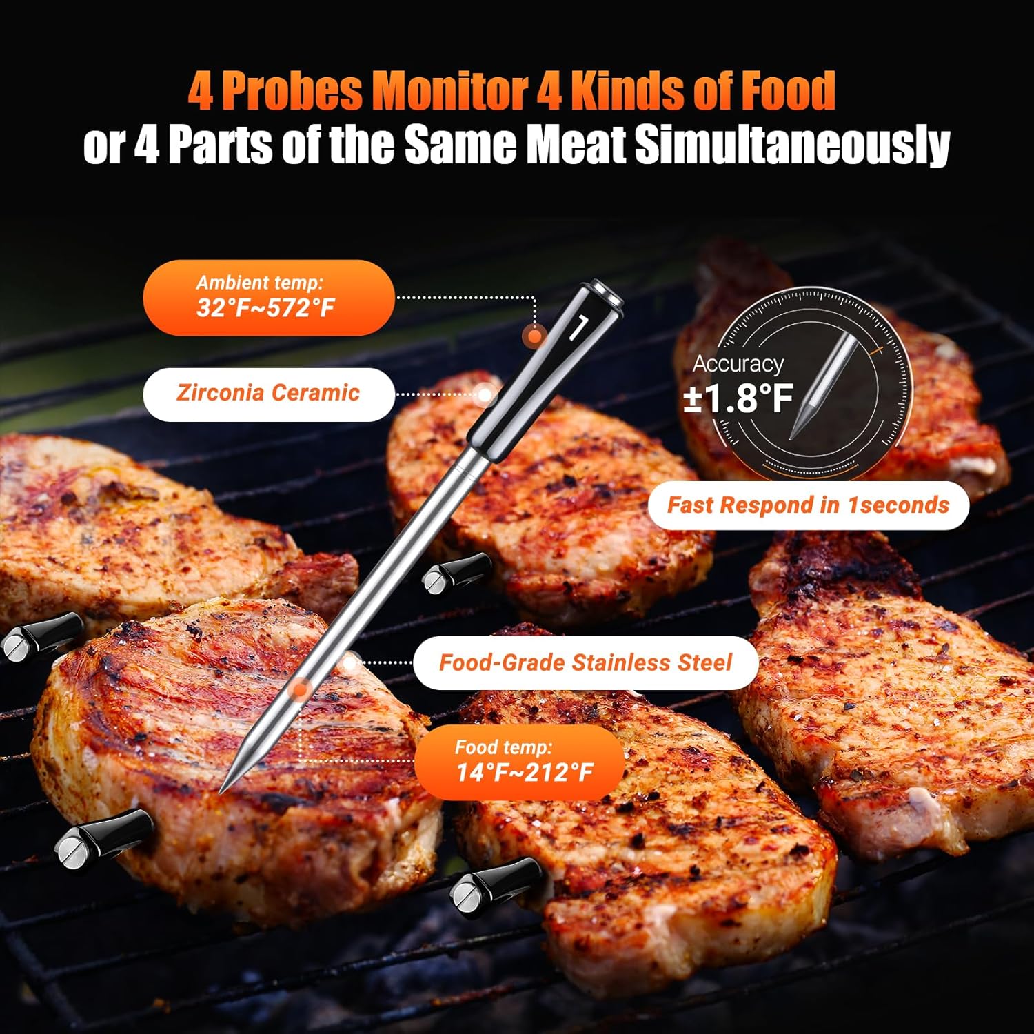 INKBIRD Wireless Meat Thermometer, WiFi & Bluetooth Meat Thermometer with 4 Probes,Unlimited Rang Food Temperature Probe with Smart APP for BBQ Grill Oven Smoker - Image 3