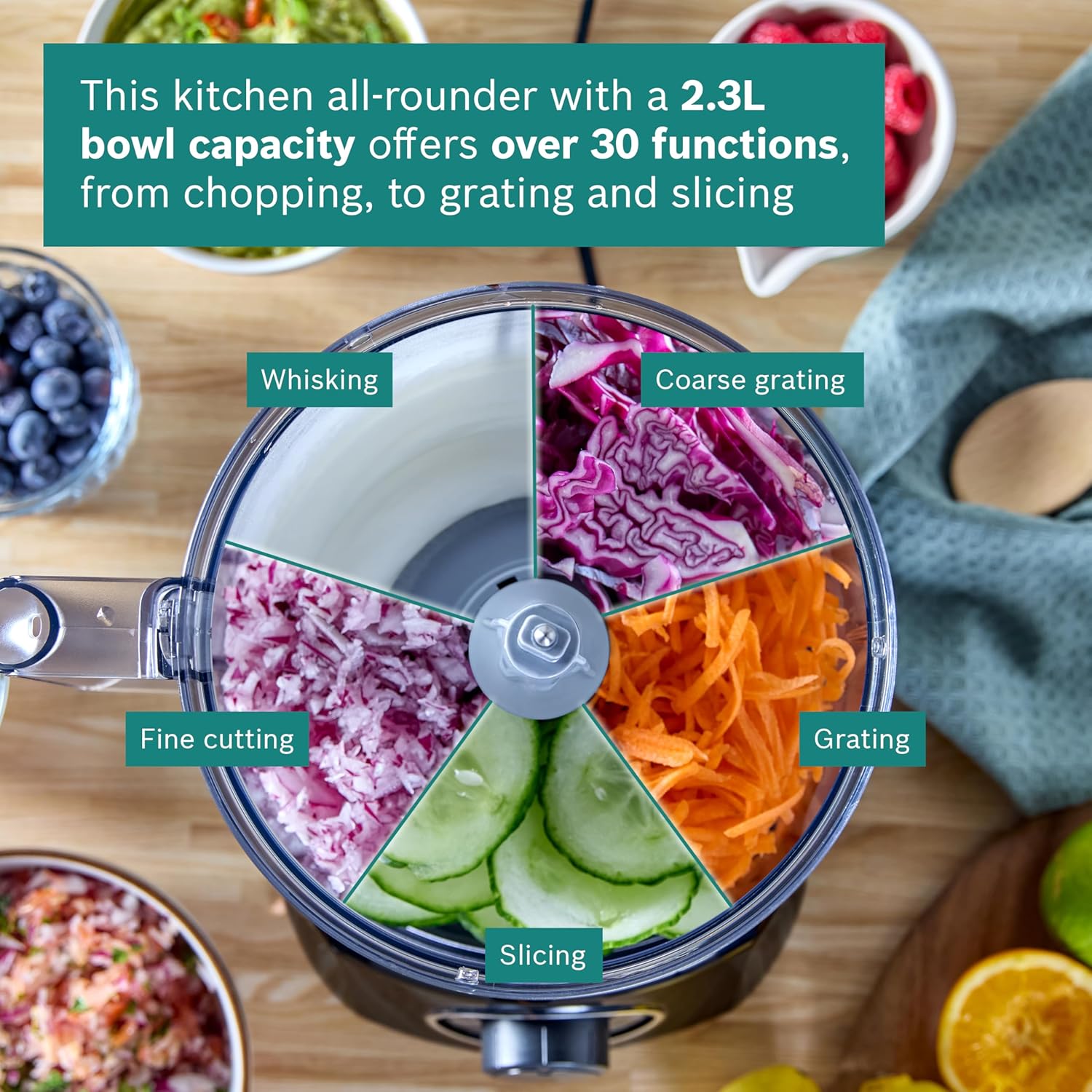 Bosch MultiTalent 3 MCM3201BGB 800W 2.3L Food Processor with 2 speeds, 1 litre blender and/Slicing/Grating/Beating attachments. - Black - Image 3
