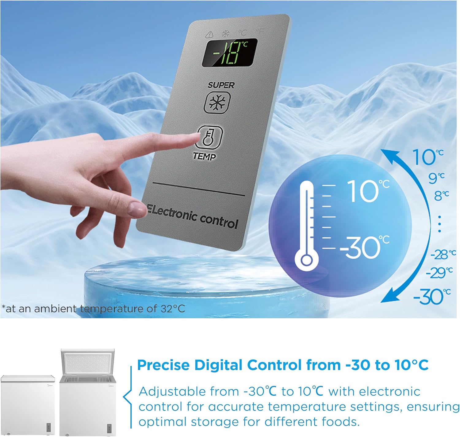 Midea MDRC284FZE01 198L Chest Freezer, Refrigeration and Freezer Conversion, Fast Freeze, Inverter Compressor, 9kg/24h Freezing Capacity, Suitable for Outbuildings/Garages/Sheds, White - Image 5