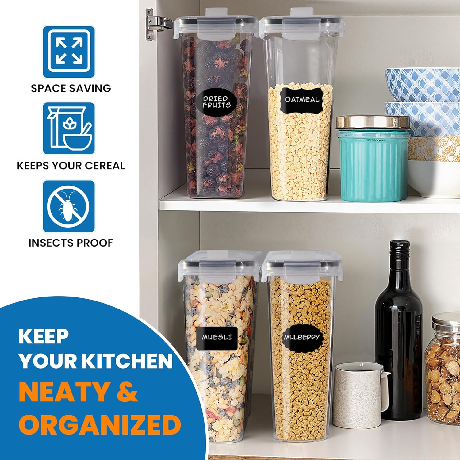 Cereal Storage Containers 4L Food Grade and BPA Free Sets with Lids Kitchen Storage & Organisation Food Containers Large Kitchen Organiser for Cornflakes (Single Unit) - Image 6