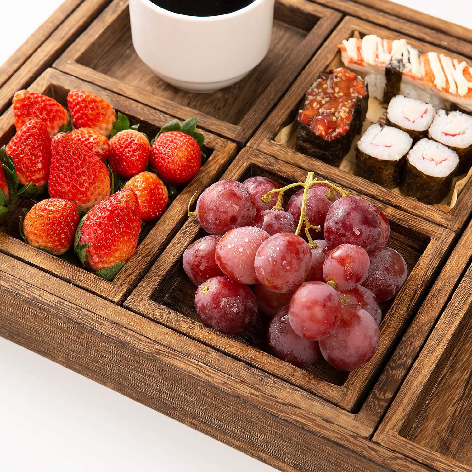 Yangbaga Serving Trays with Handles-Set of 7-Wooden Platters | Wooden Trays Anti-Slip Rectangular| Serving Trays for Parties |Multipurpose Trays Perfect for Food, Tea, Coffee,Drinks… - Image 5