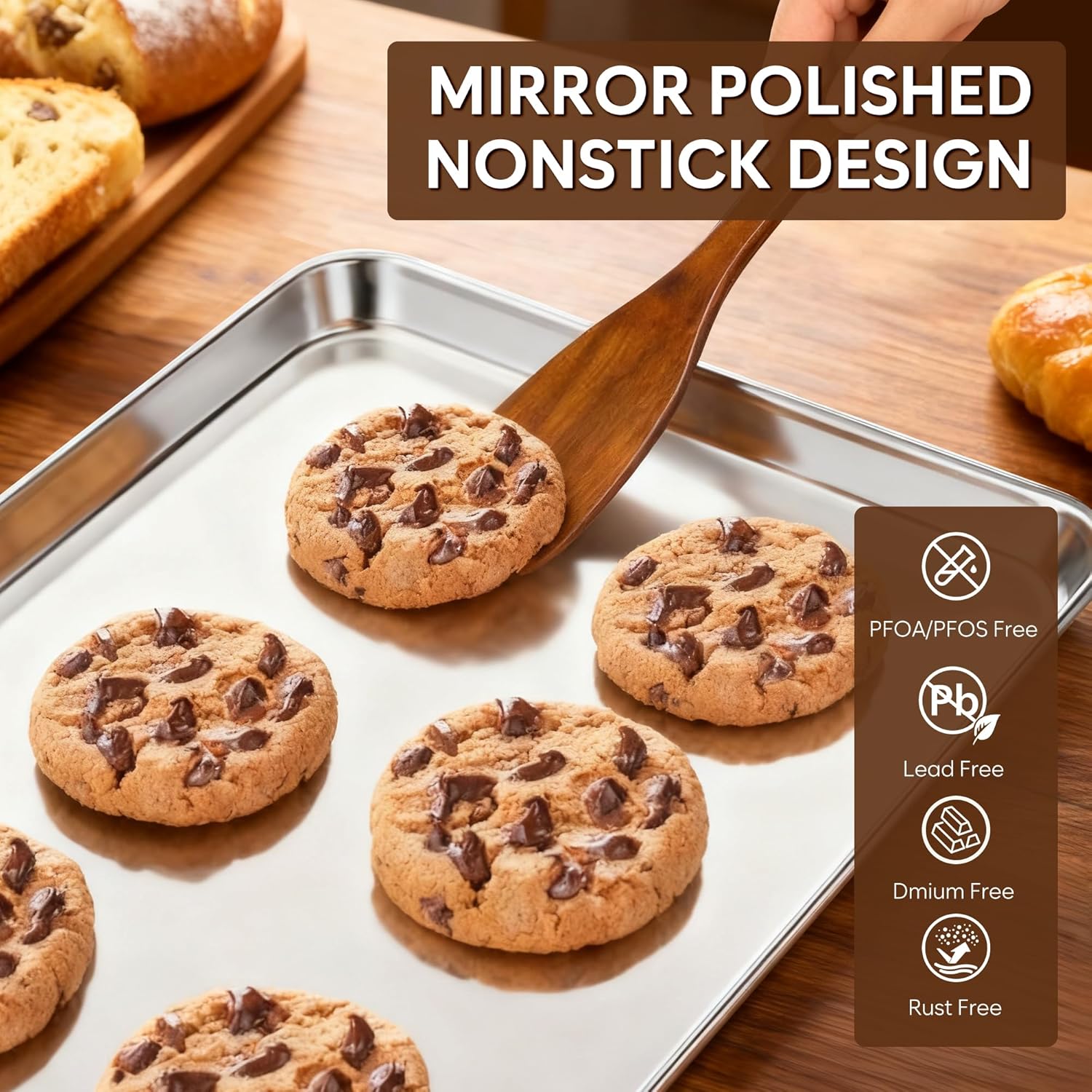 Fire More Baking Tray with Wire Rack, Stainless Steel Cookie Sheet Pan Set, 2 Sets Baking Pans with Cooling Rack for Oven Cooking, Size 23.5 x 17.5 x 2.5 cm - Image 4