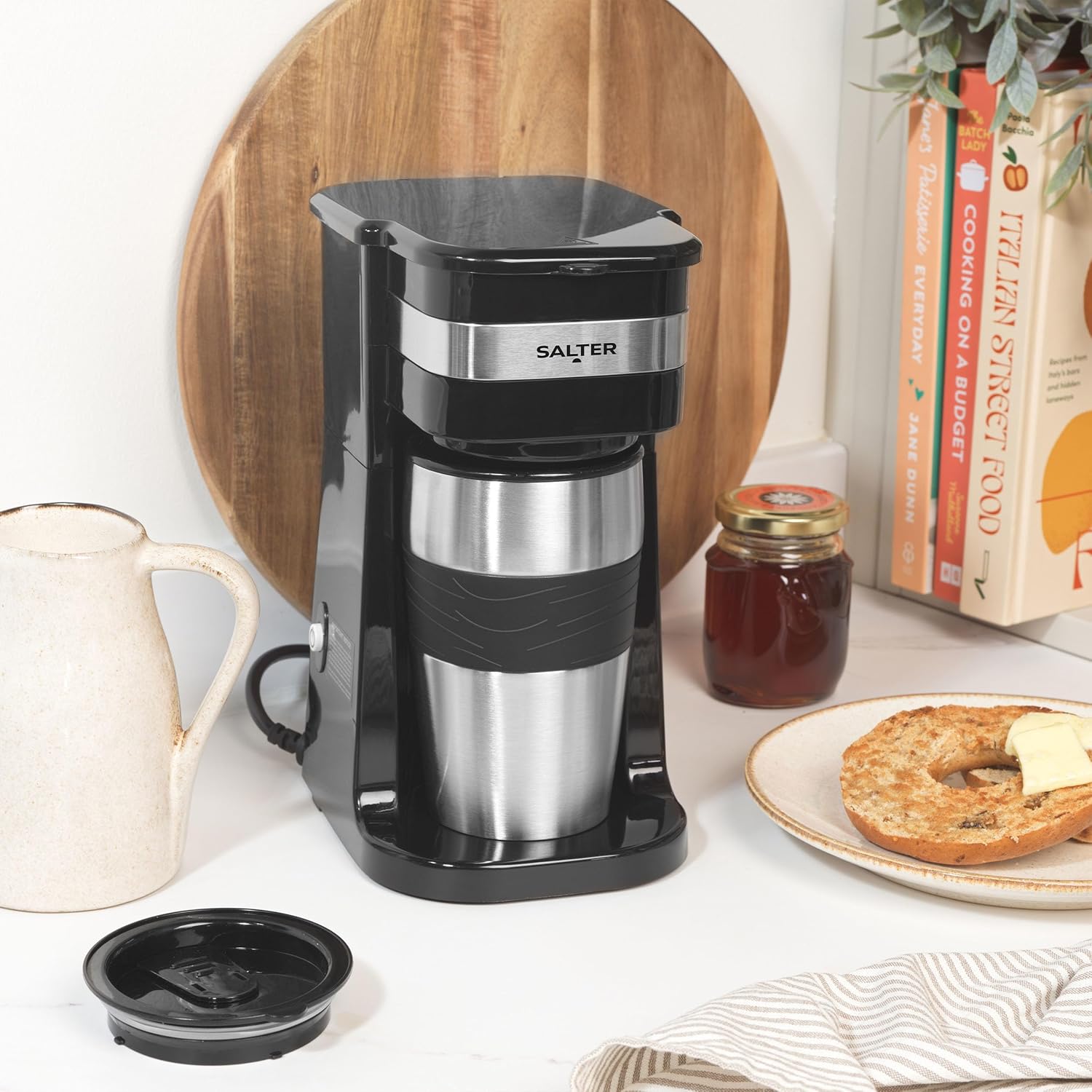 Salter One Cup Coffee Maker – Filter Coffee Machine, Washable & Reusable Filter, Includes 420ml Stainless Steel Travel Mug, Brew Coffee To Go In 3-4 Minutes, Suitable For Ground Coffee/Pads - Image 6