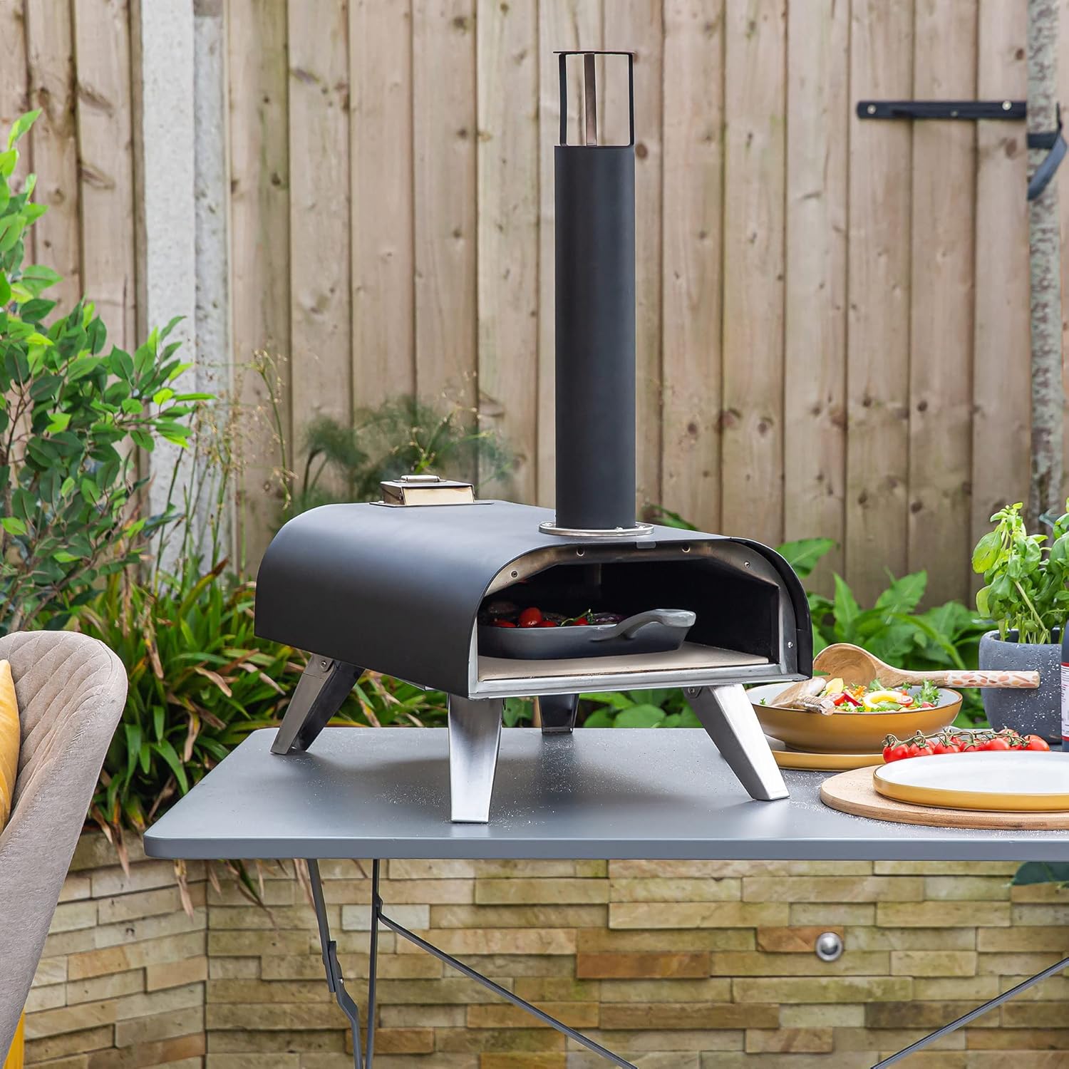 Zanussi ZPO1BPC Outdoor 12 Inch Wood Pellet Portable Wood Fired Pizza Oven with Paddle and Cover in Black, BBQ Oven & Smoker, Stainless Steel Foldable Legs - Image 8